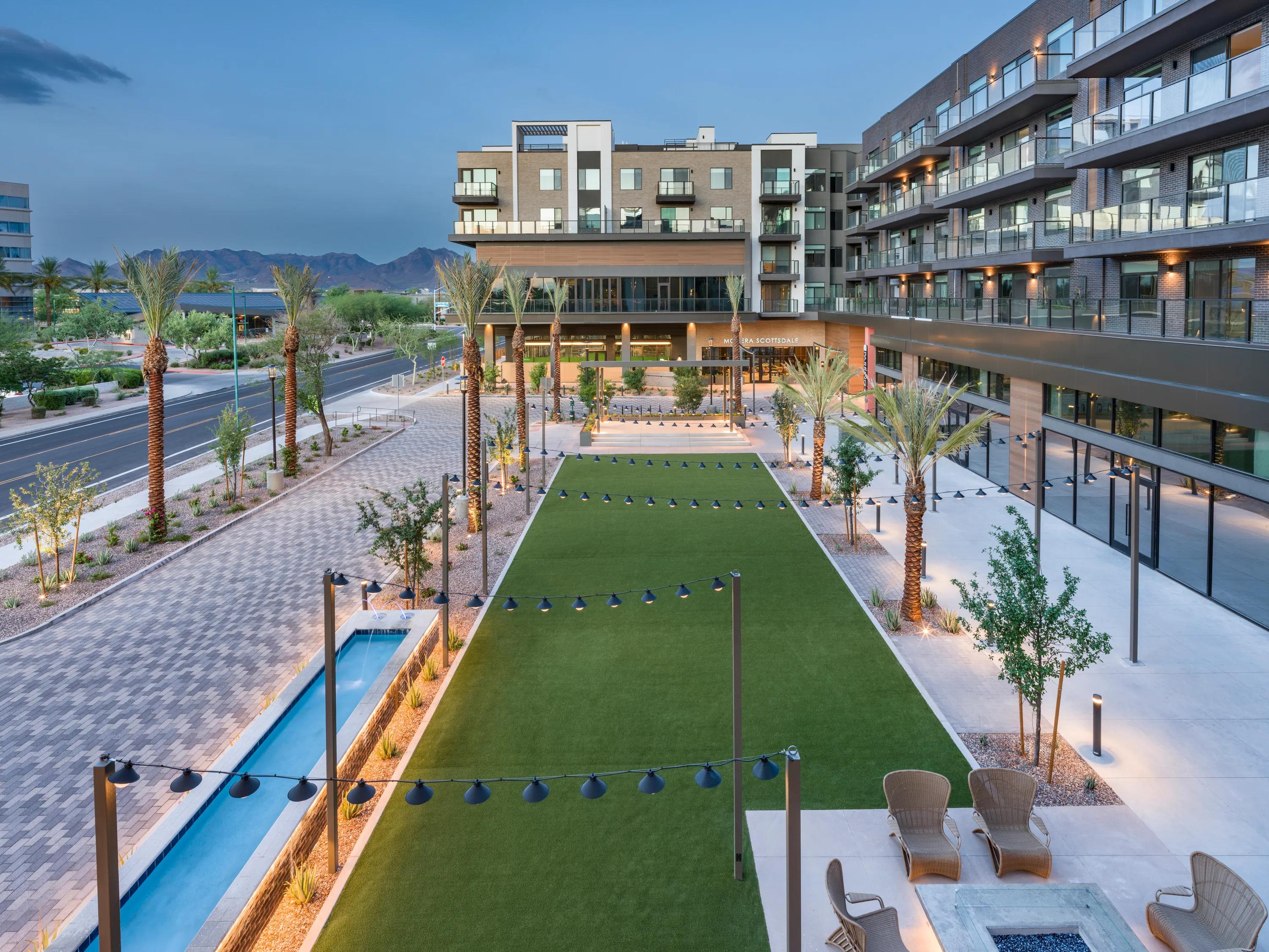 corner view street level exterior rendering modera scottsdale apartment homes for rent in az