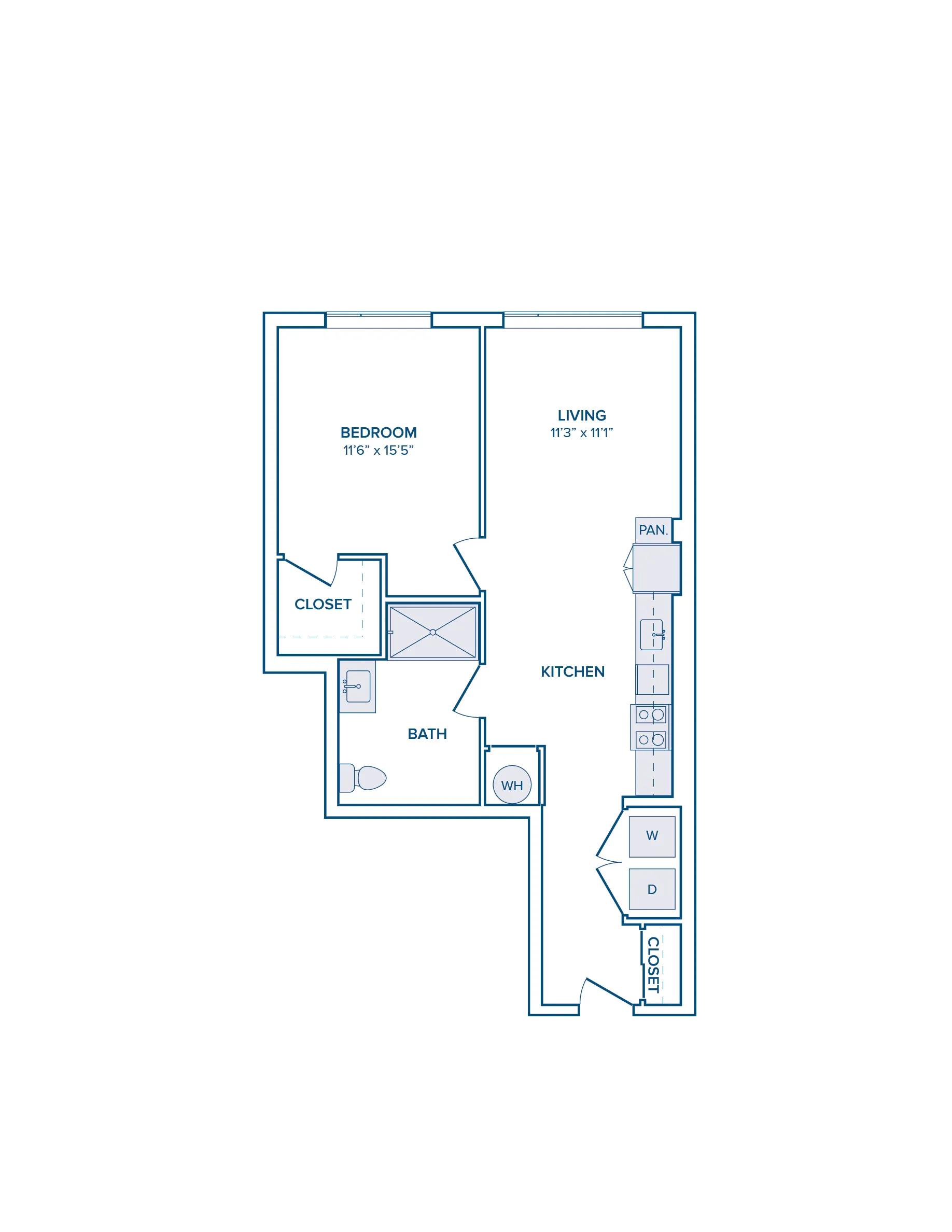 760 square foot one bed one bath floor plan image