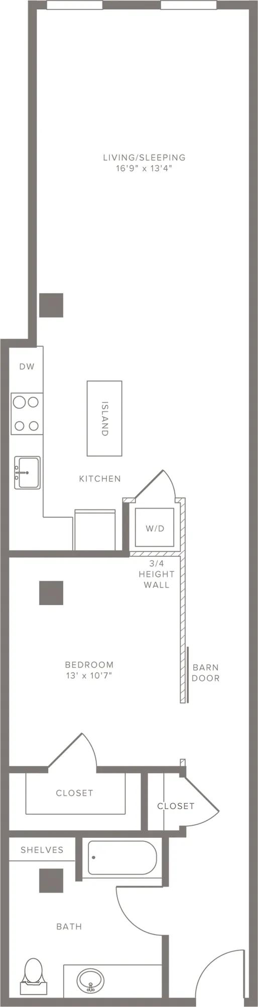 936 square foot one bedroom one bath apartment floorplan image