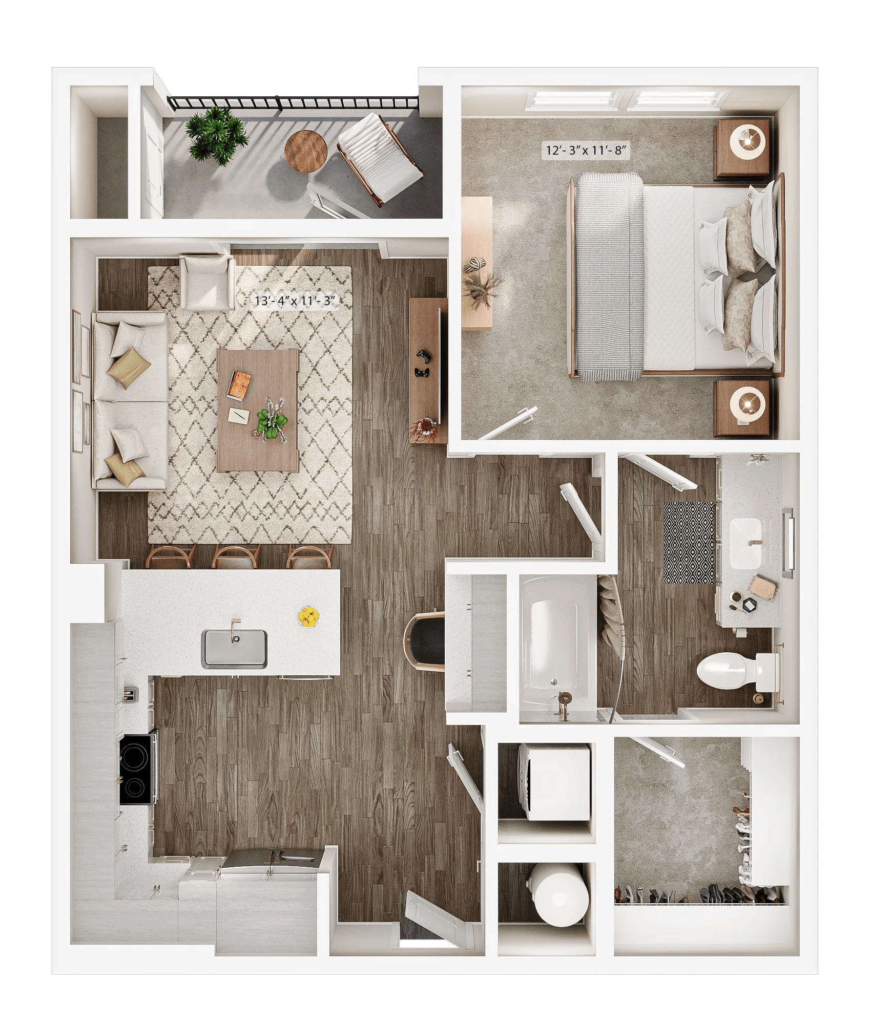 677 square foot one bedroom one bath apartment floor plan image