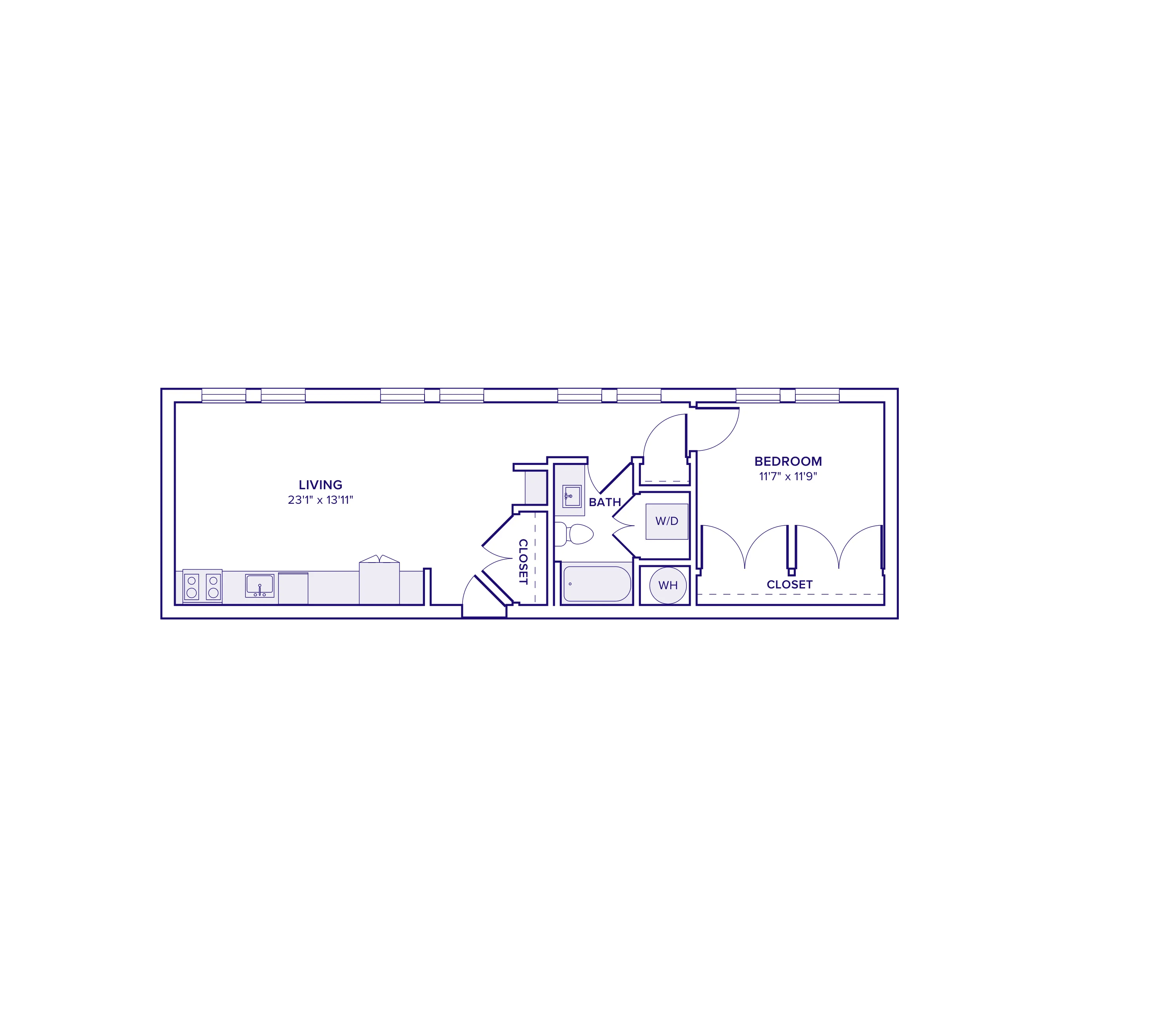 703 square foot one bed one bath apartment floor plan in Atlanta, GA