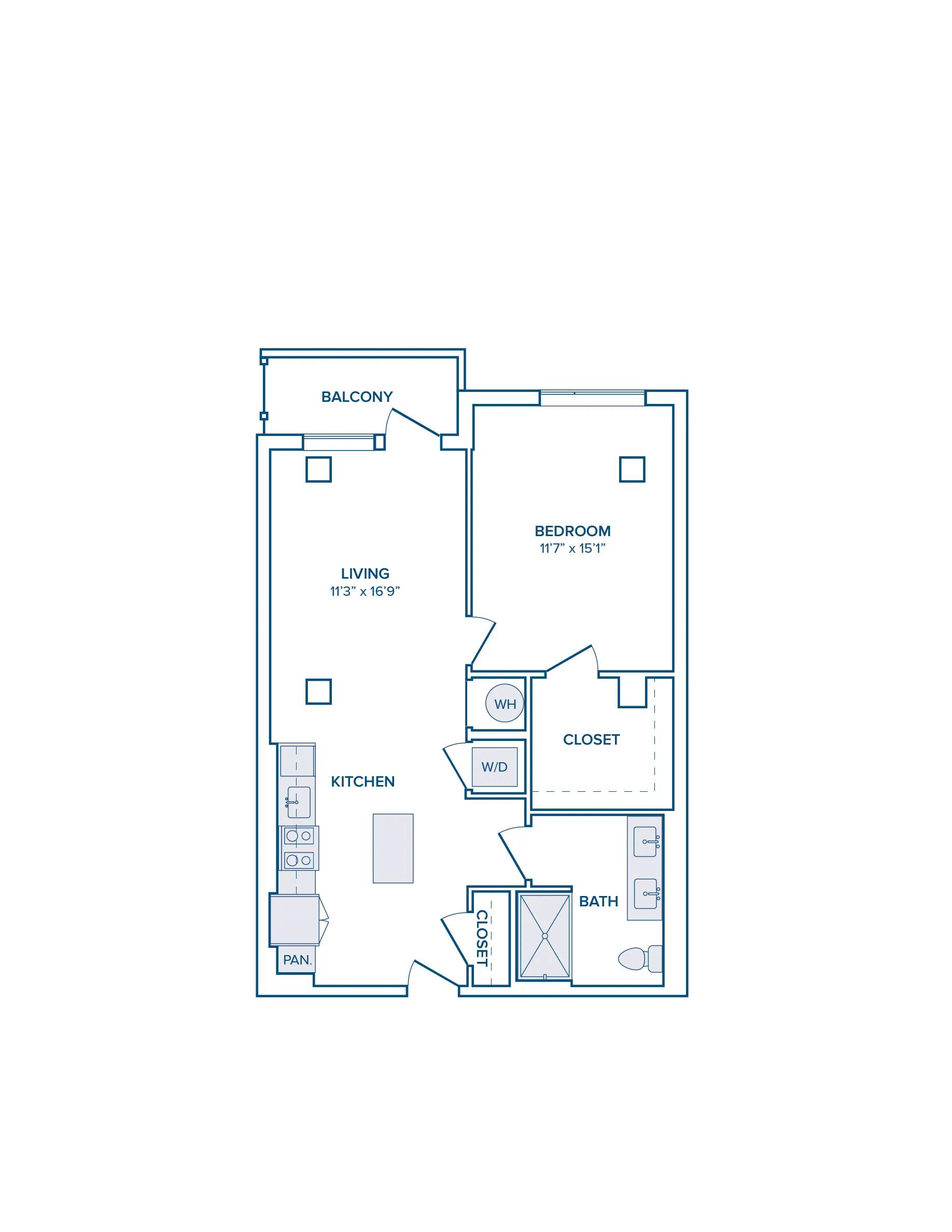803 square foot one bed one bath floor plan image