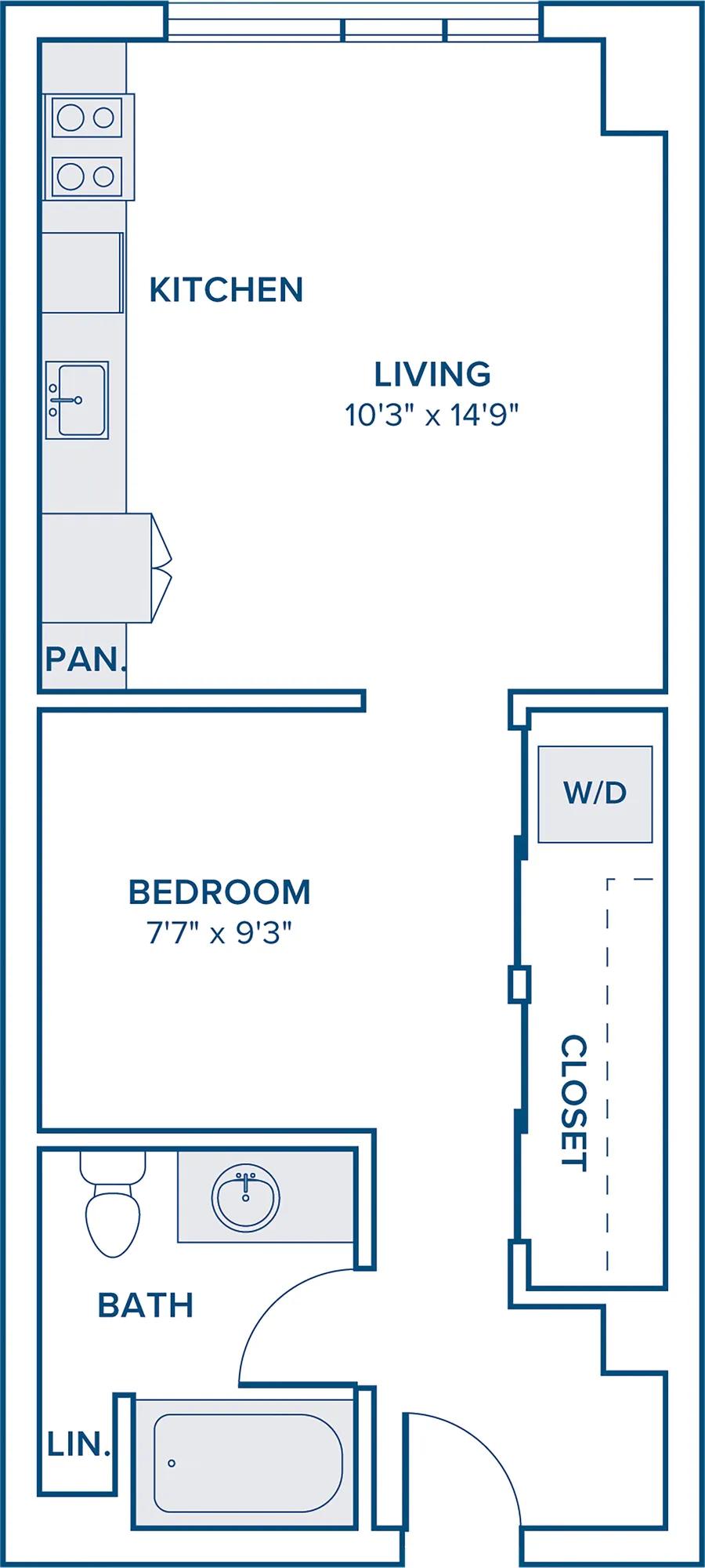 529 square foot one bedroom with one bathroom floorplan image
