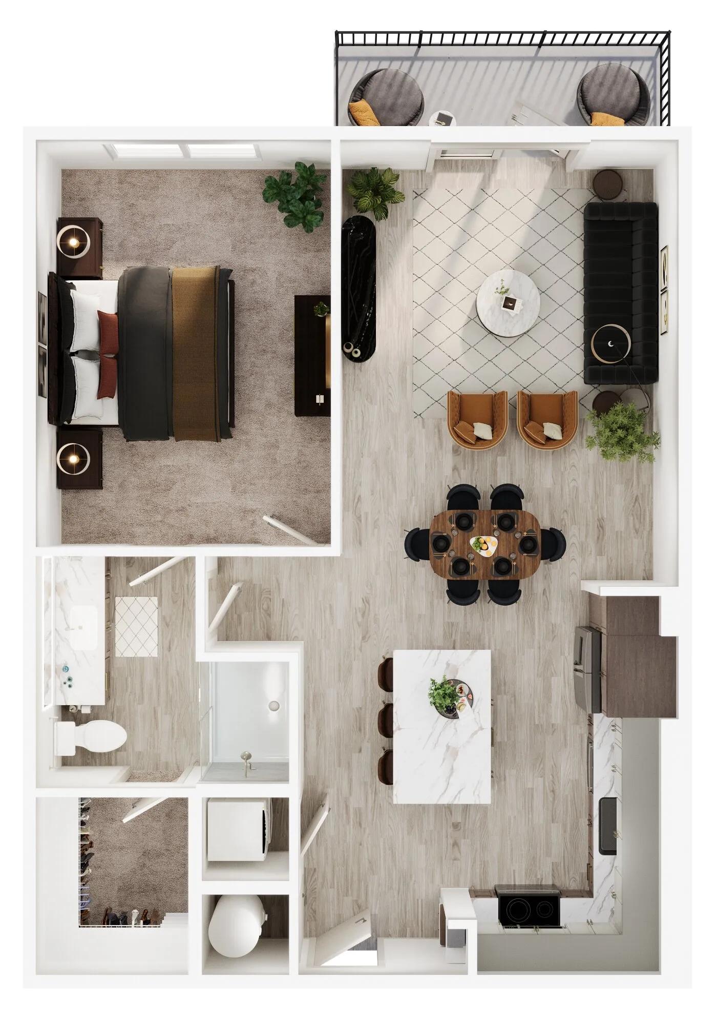 863 square foot one bedroom one bath apartment floor plan image
