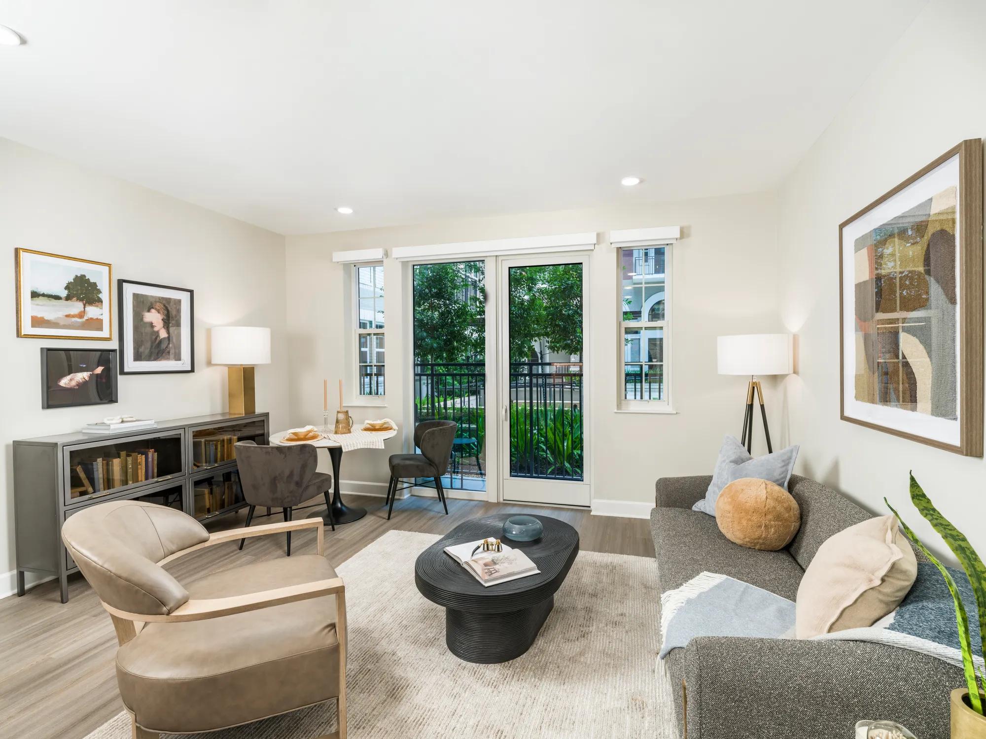 Spacious living area with private patio