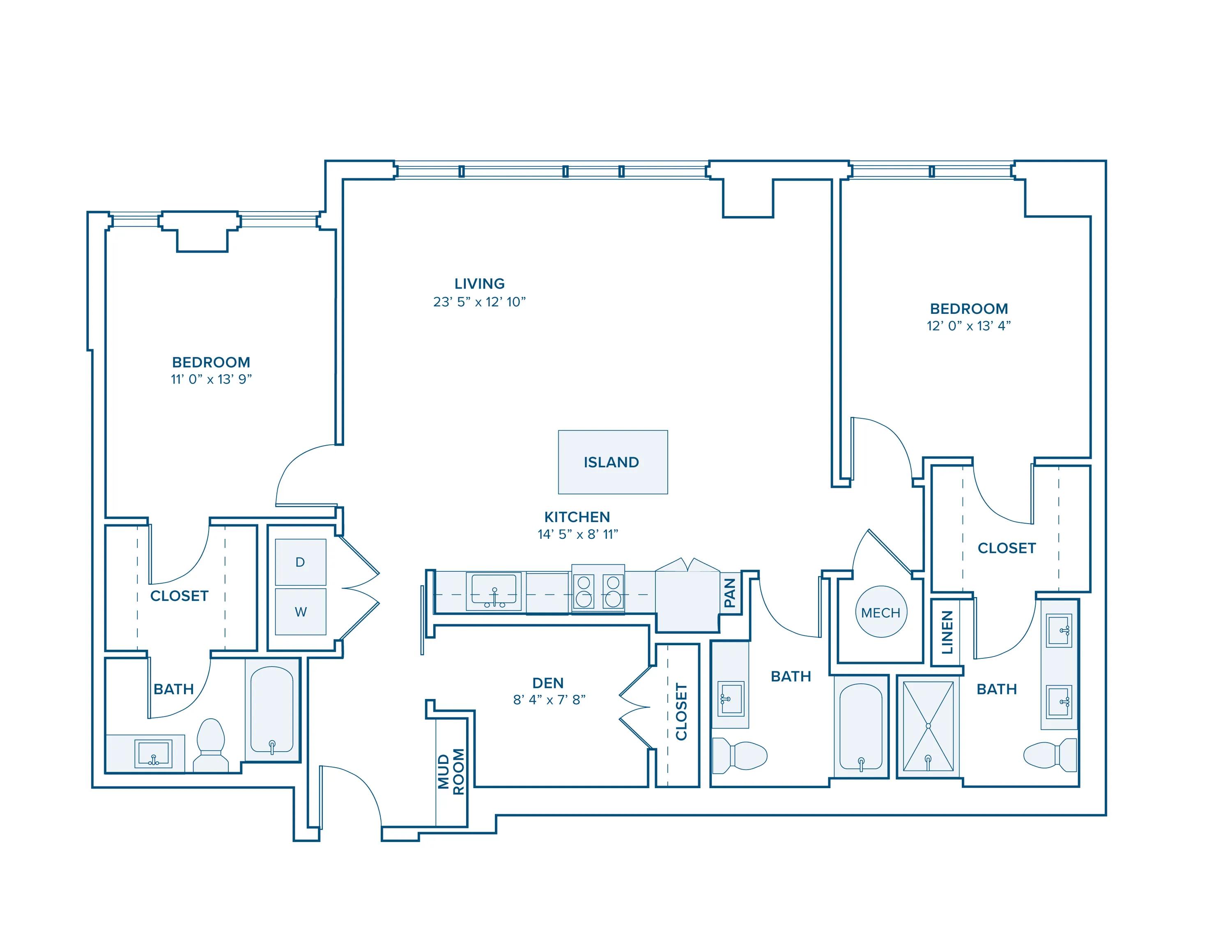B11D: 2 Bed 3 Bath with Den in Nashville | 1500 sq ft