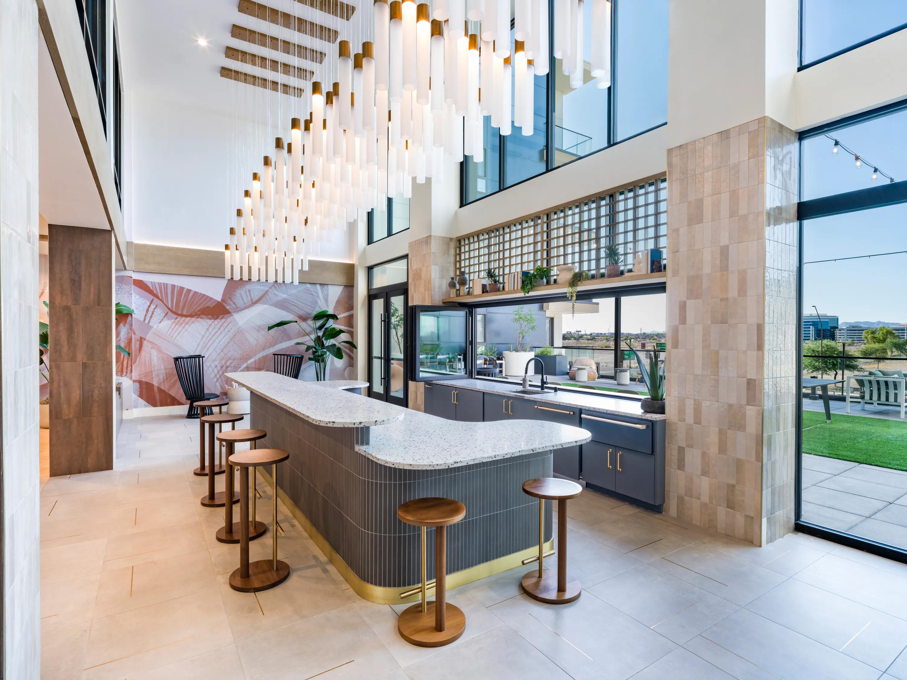Clubroom with gathering space and bar area