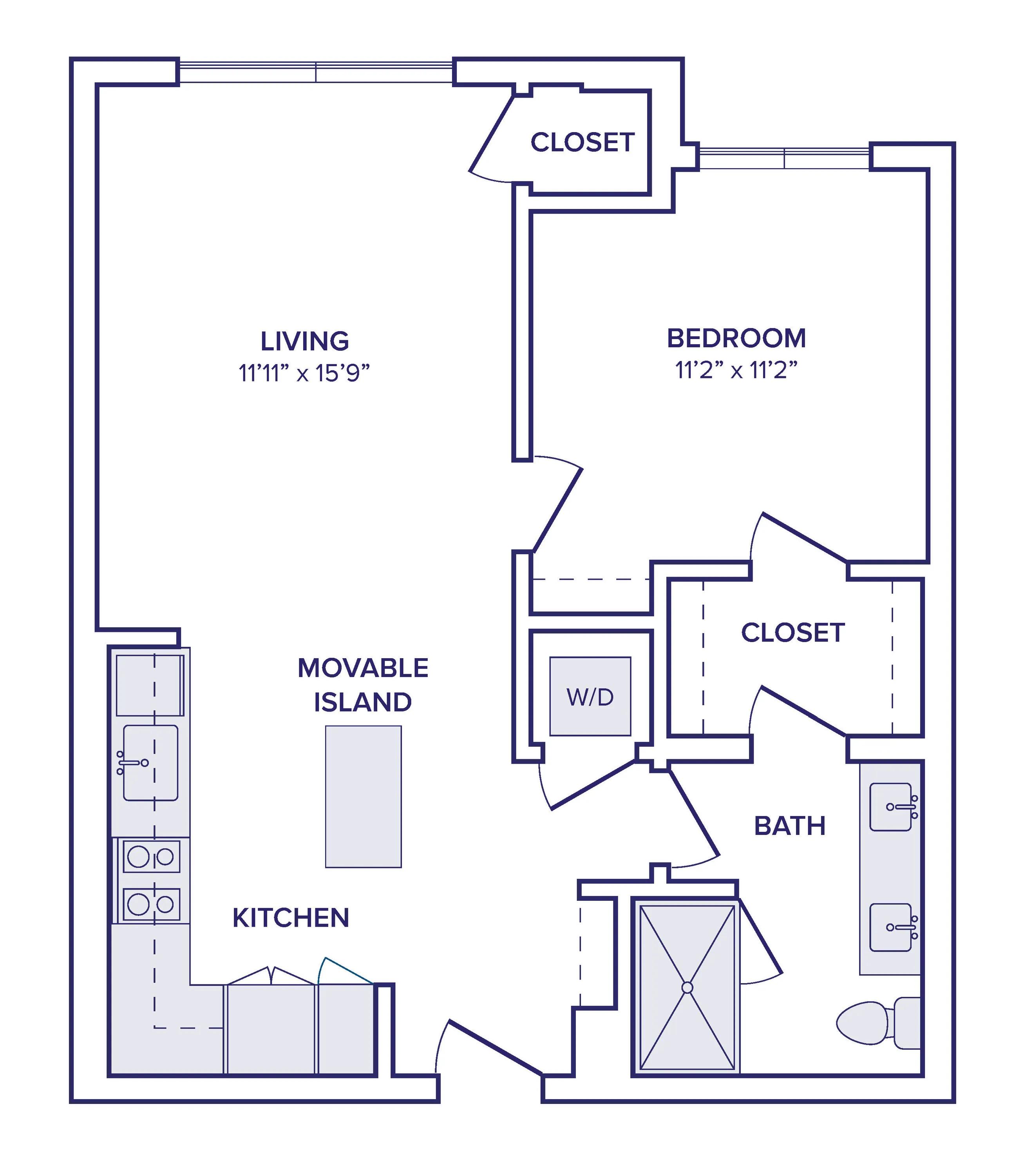 728 square foot one bed one bath floor plan image