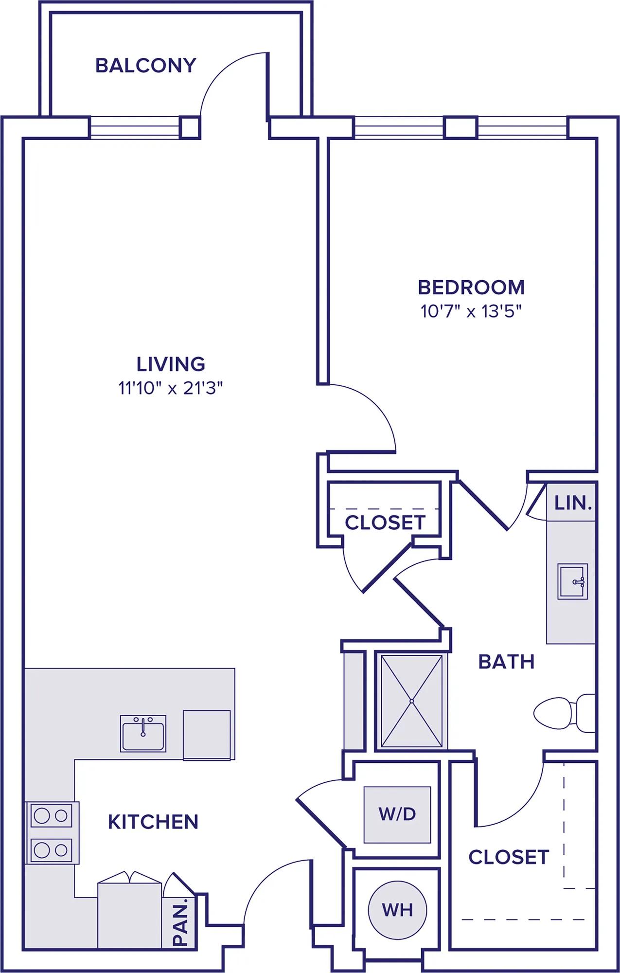 790-827 square foot one bed one bath apartment floor plan image