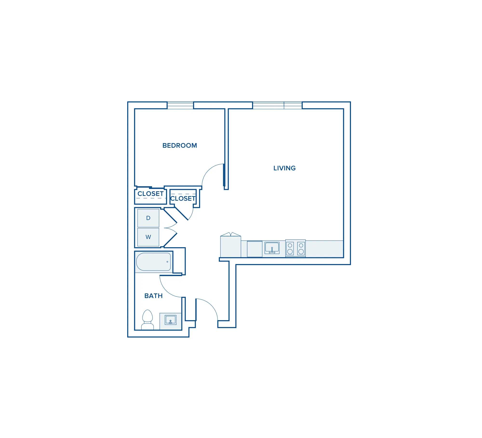 805 square foot one bed one bath floor plan in Shoreline, WA