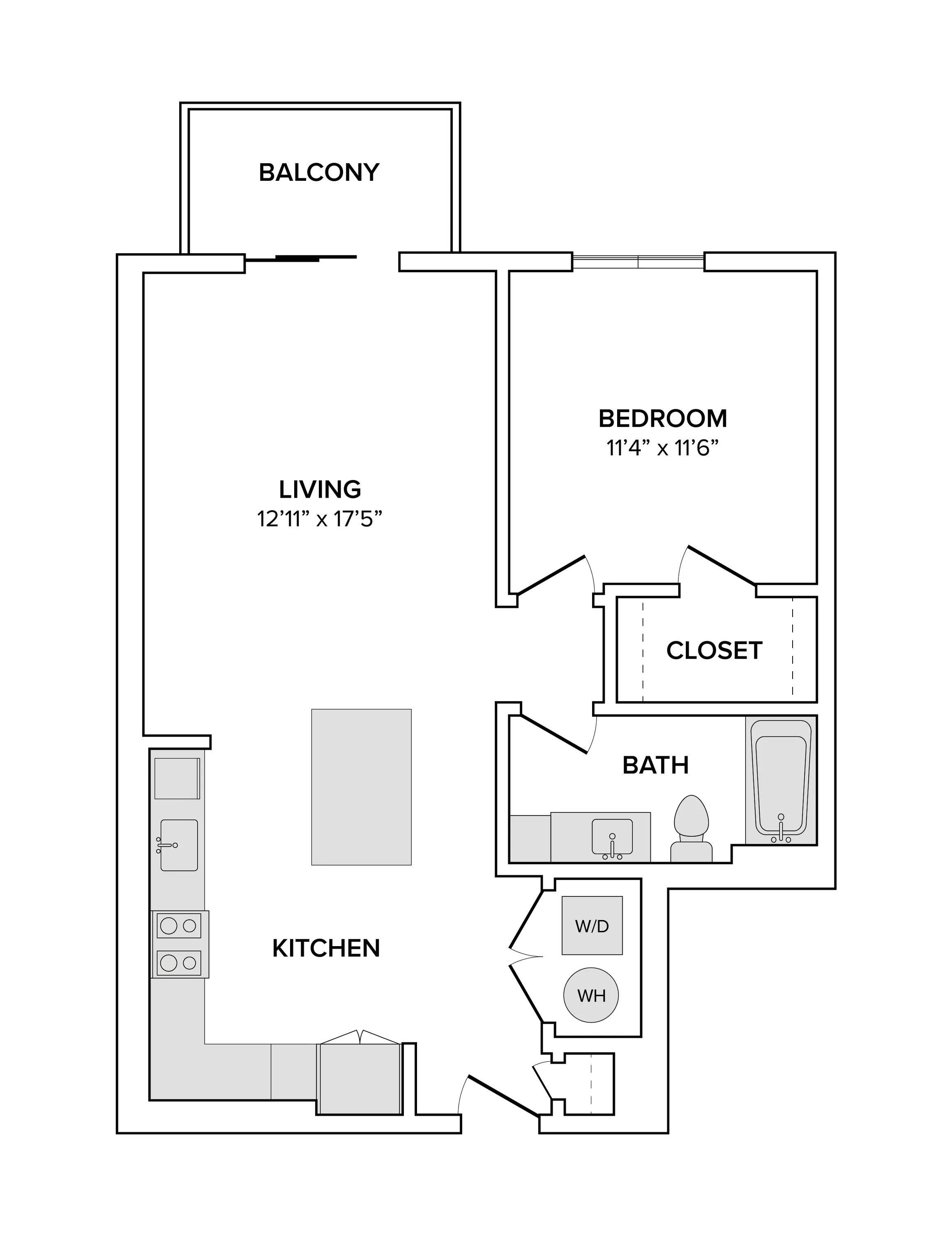 745 square foot one bedroom one bath apartment floor plan image