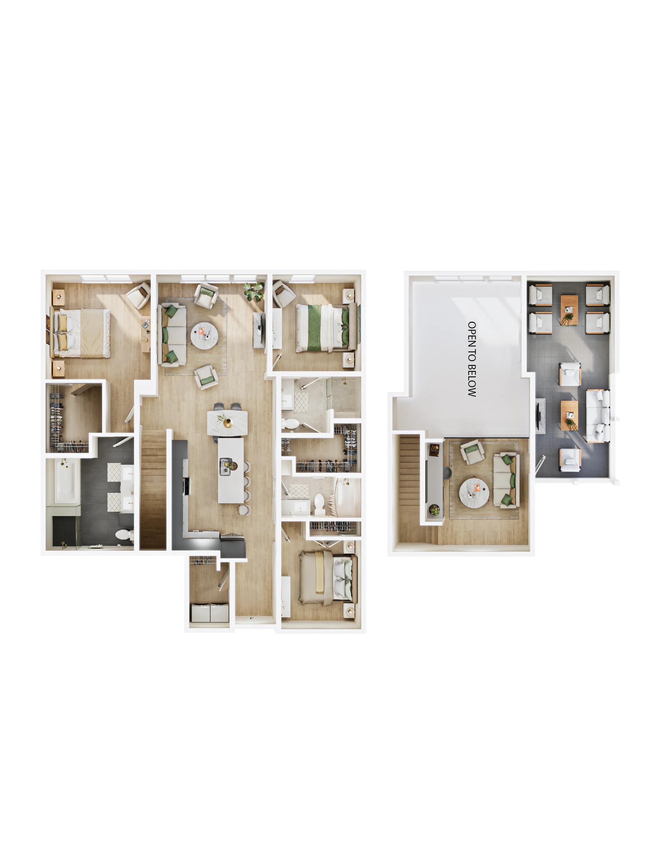 1822 square foot three bedroom two and a half bath with loft floor plan image