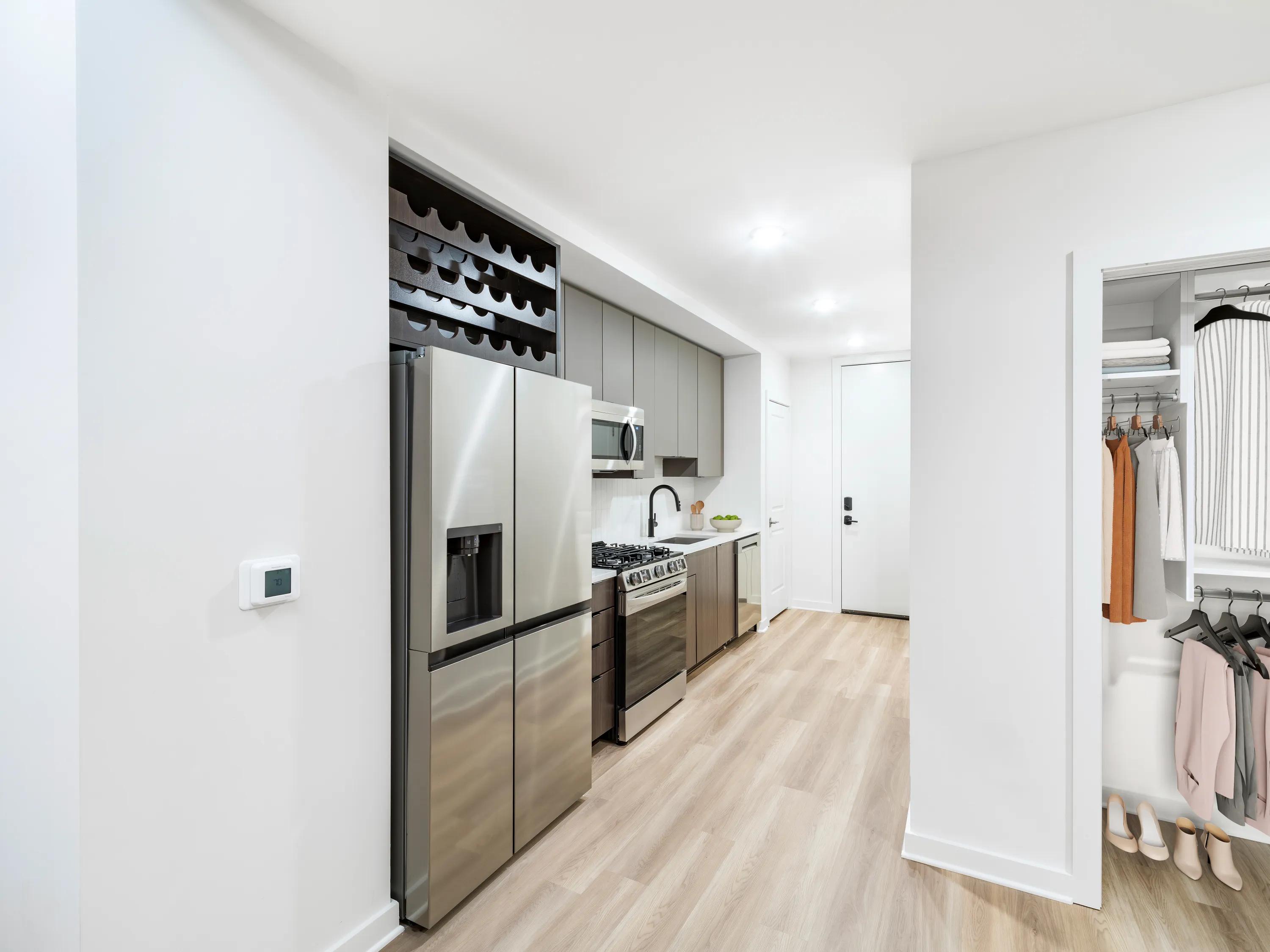 kitchen view with stainless steel appliances modera parkside apartments in atlanta ga