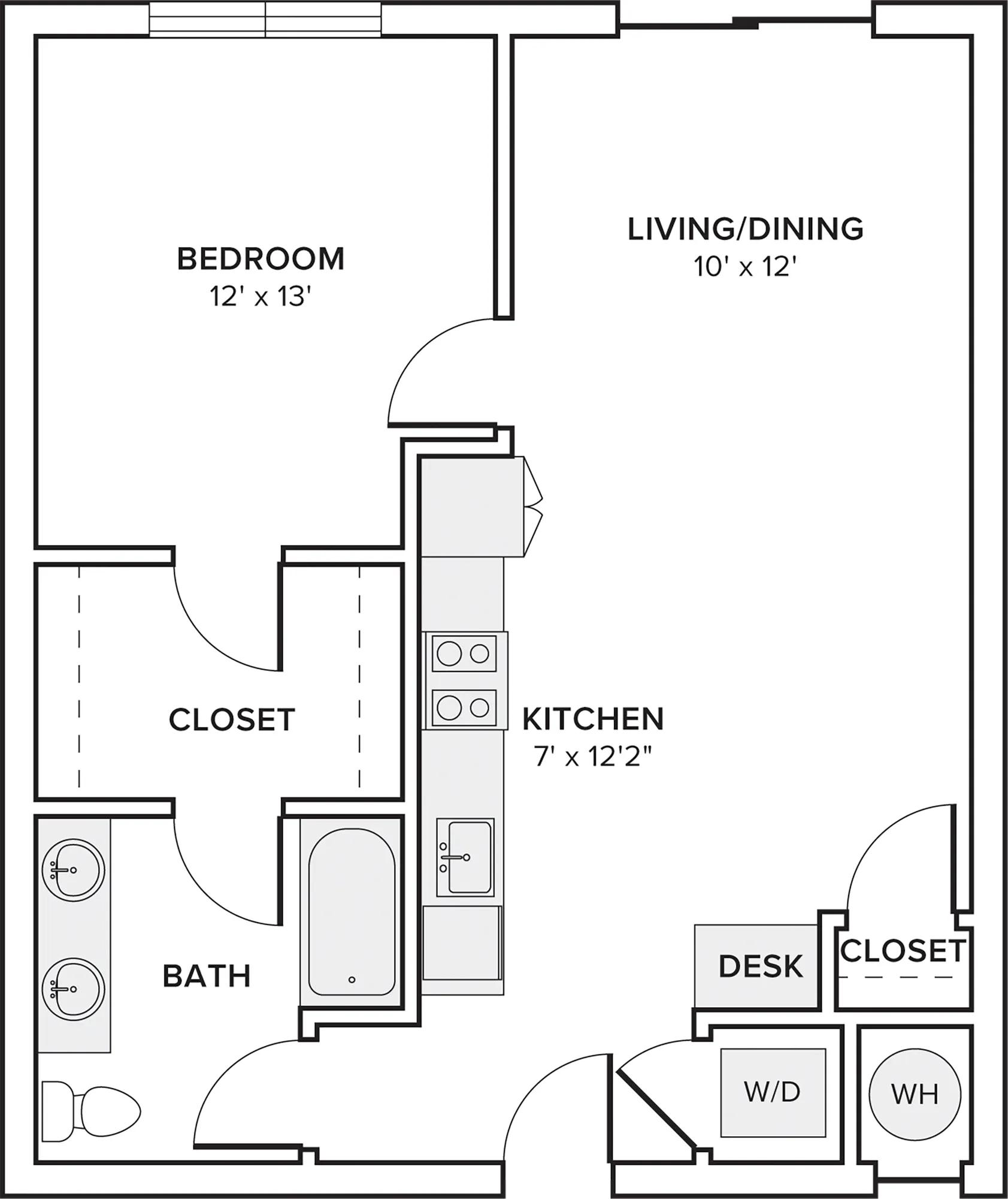 782 square foot one bedroom one bathroom apartment floorplan image