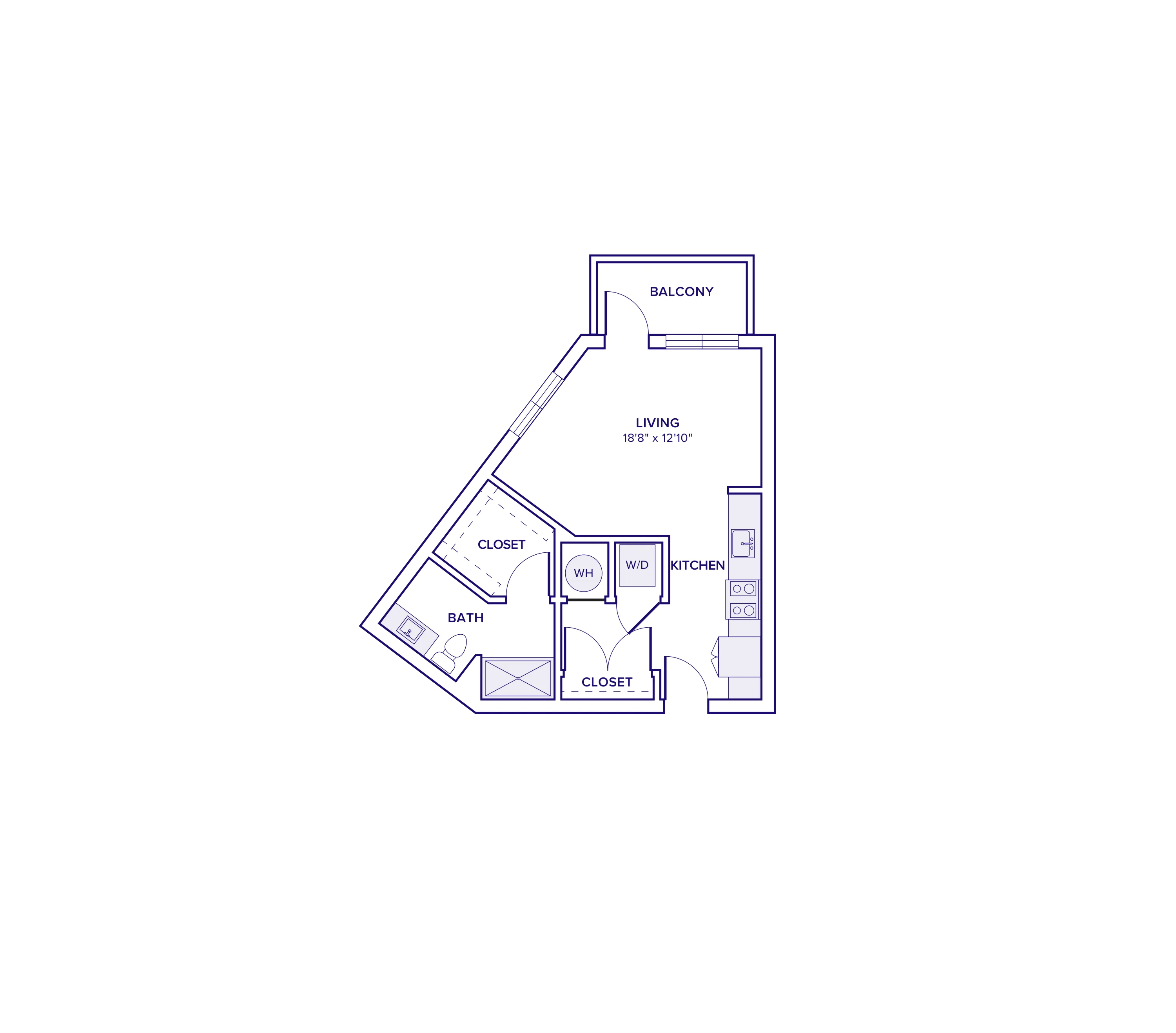 522 square foot studio one bath floor plan in Atlanta, GA