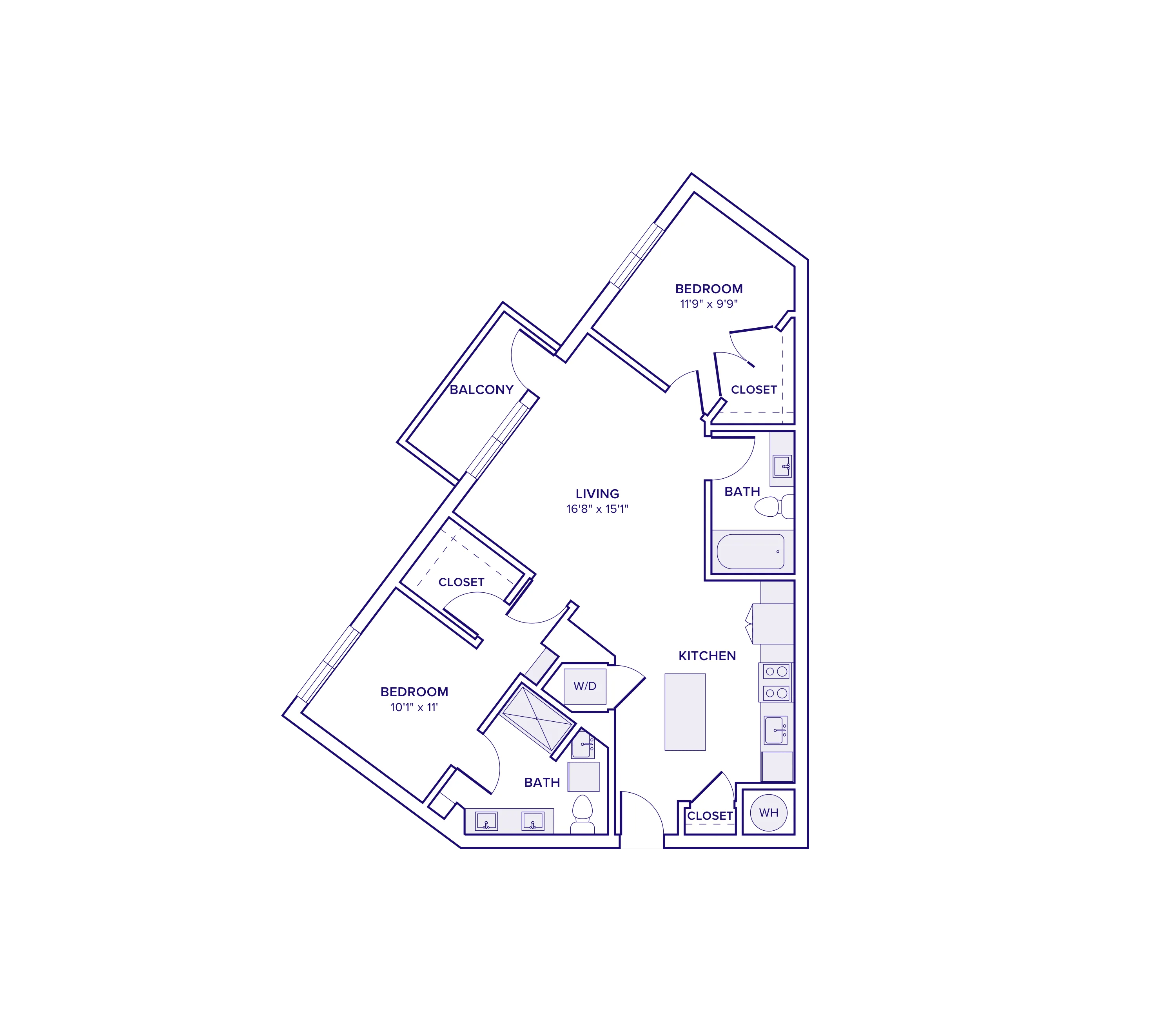 958 square foot one bed one bath floor plan in Atlanta, GA