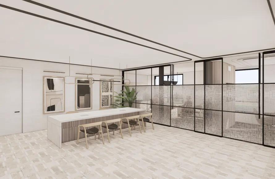 Coworking suite with shared workstations modera second avenue apartments in denver co