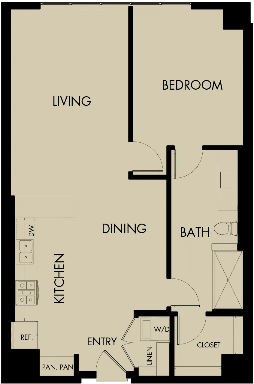 883 square foot one bed one bath with den apartment floor plan image