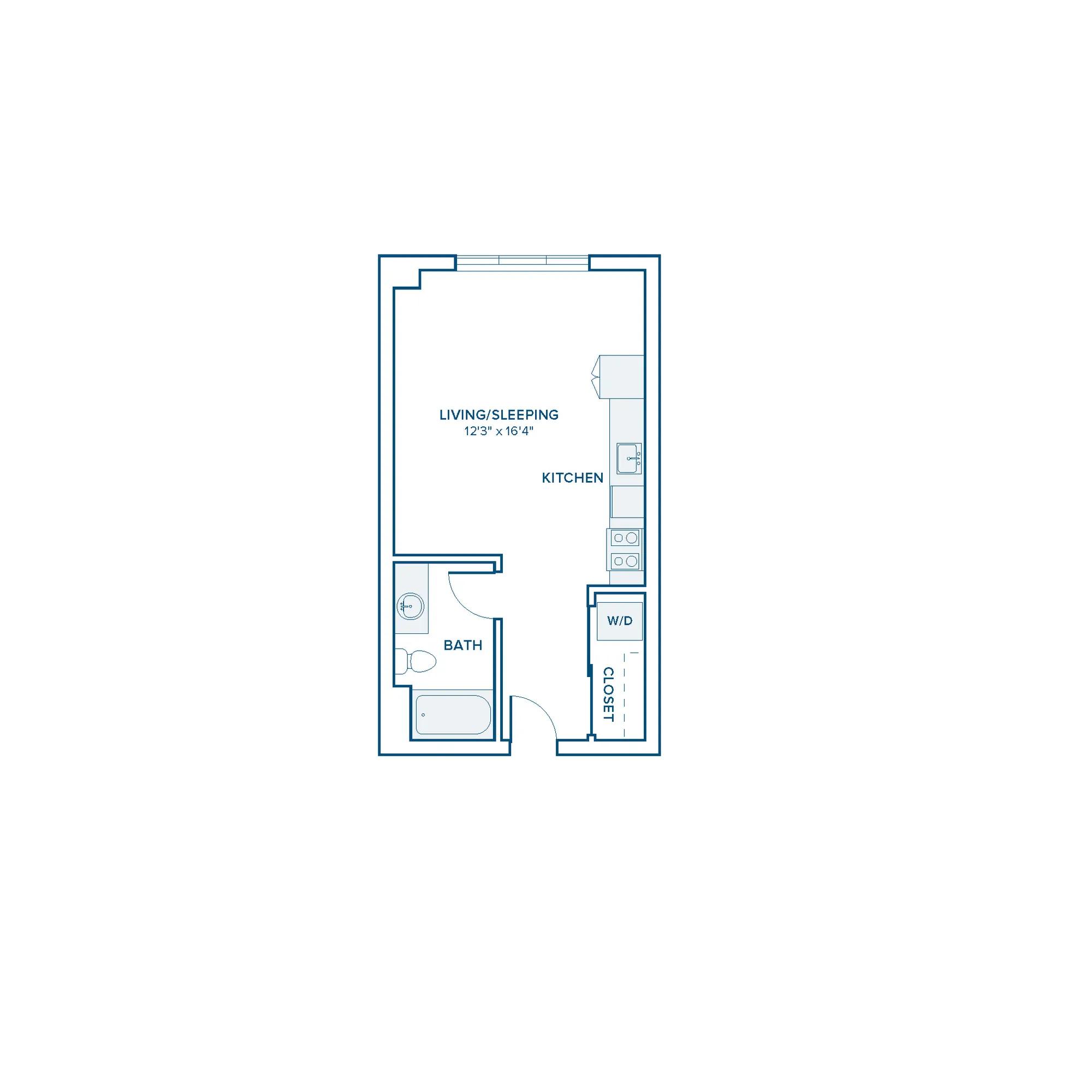 426 square foot studio one bathroom apartment floorplan image