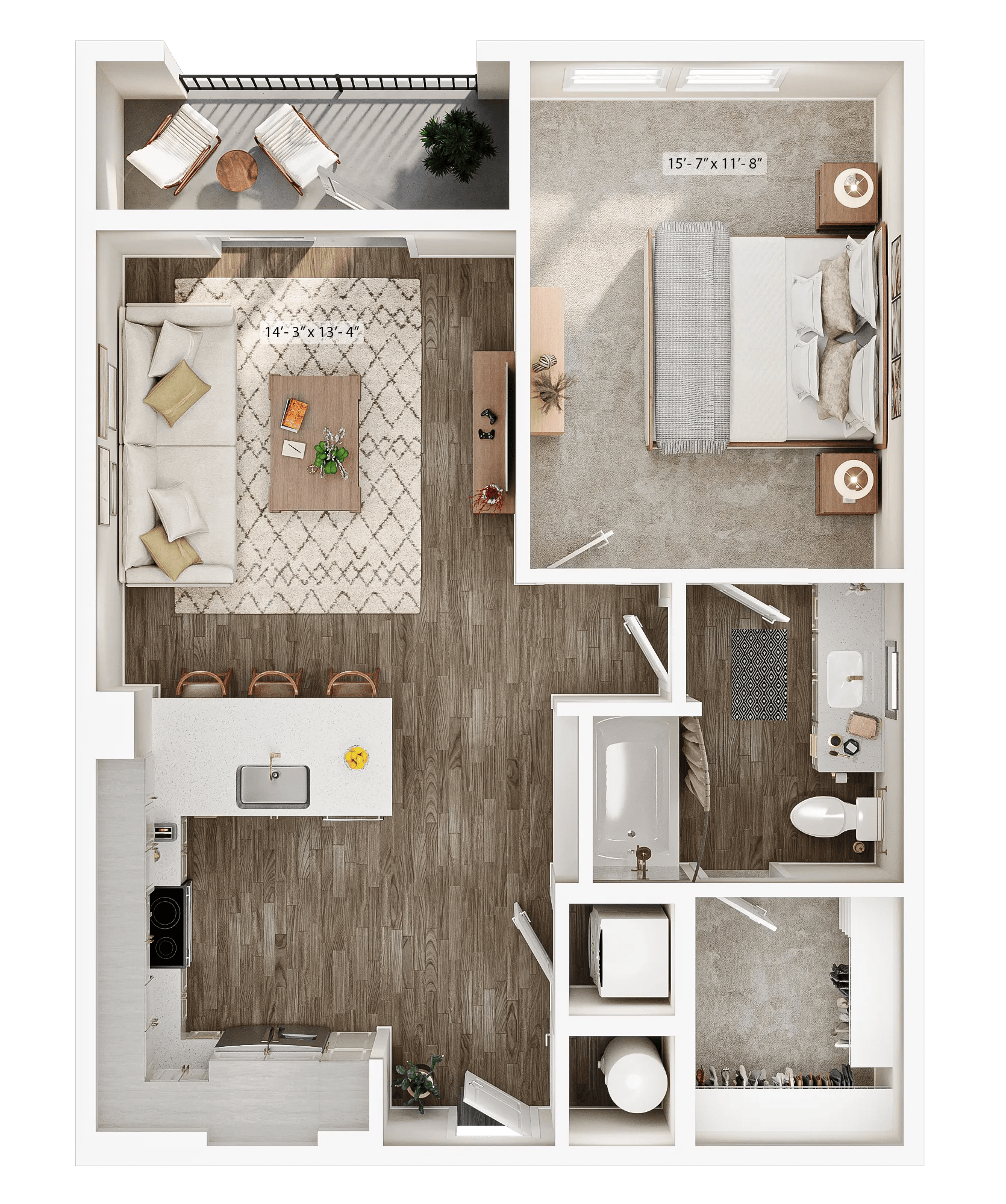765 square foot one bedroom one bath apartment floor plan image