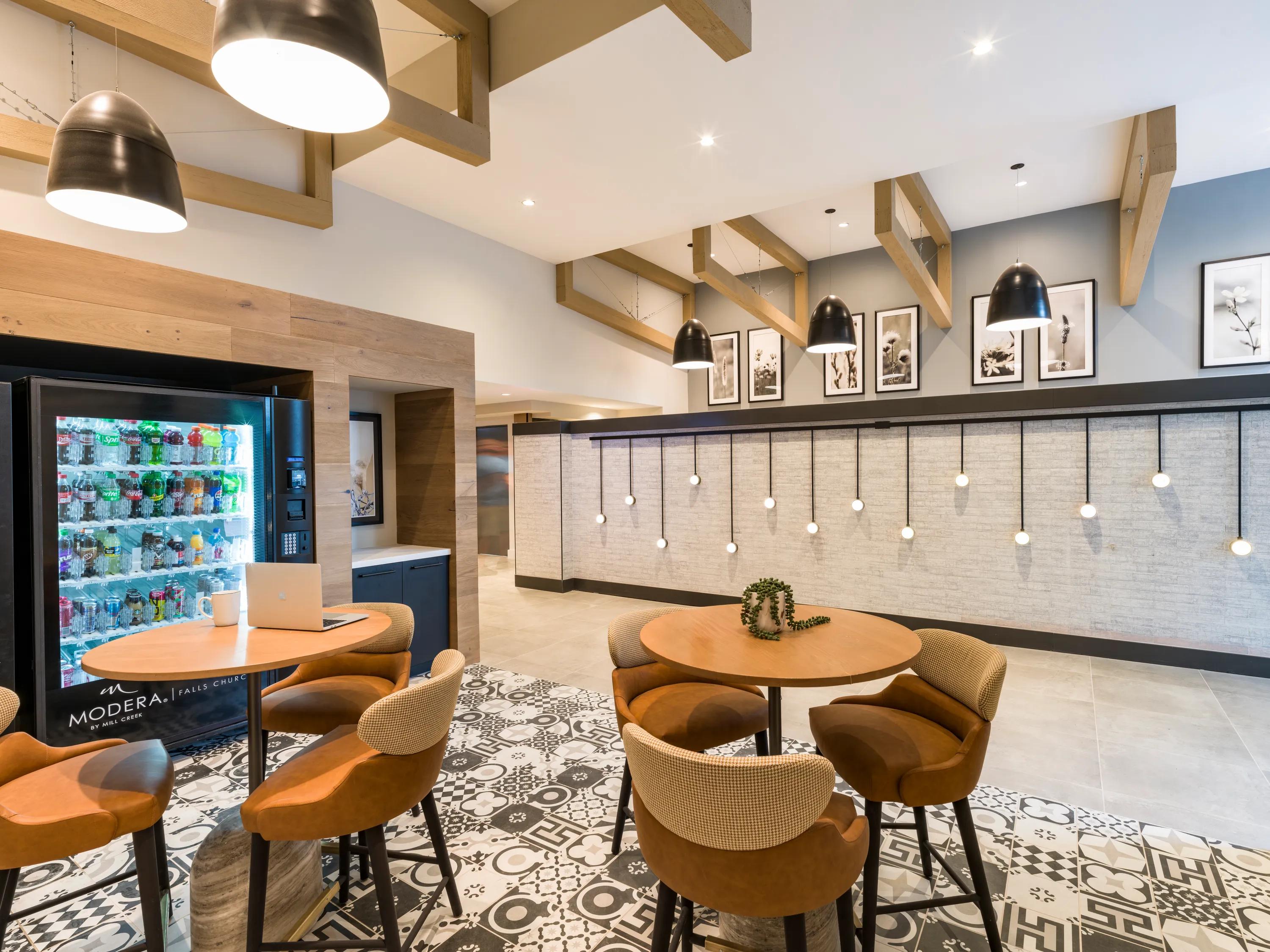 lounge with cafe seating modera falls church apartment homes for rent in va