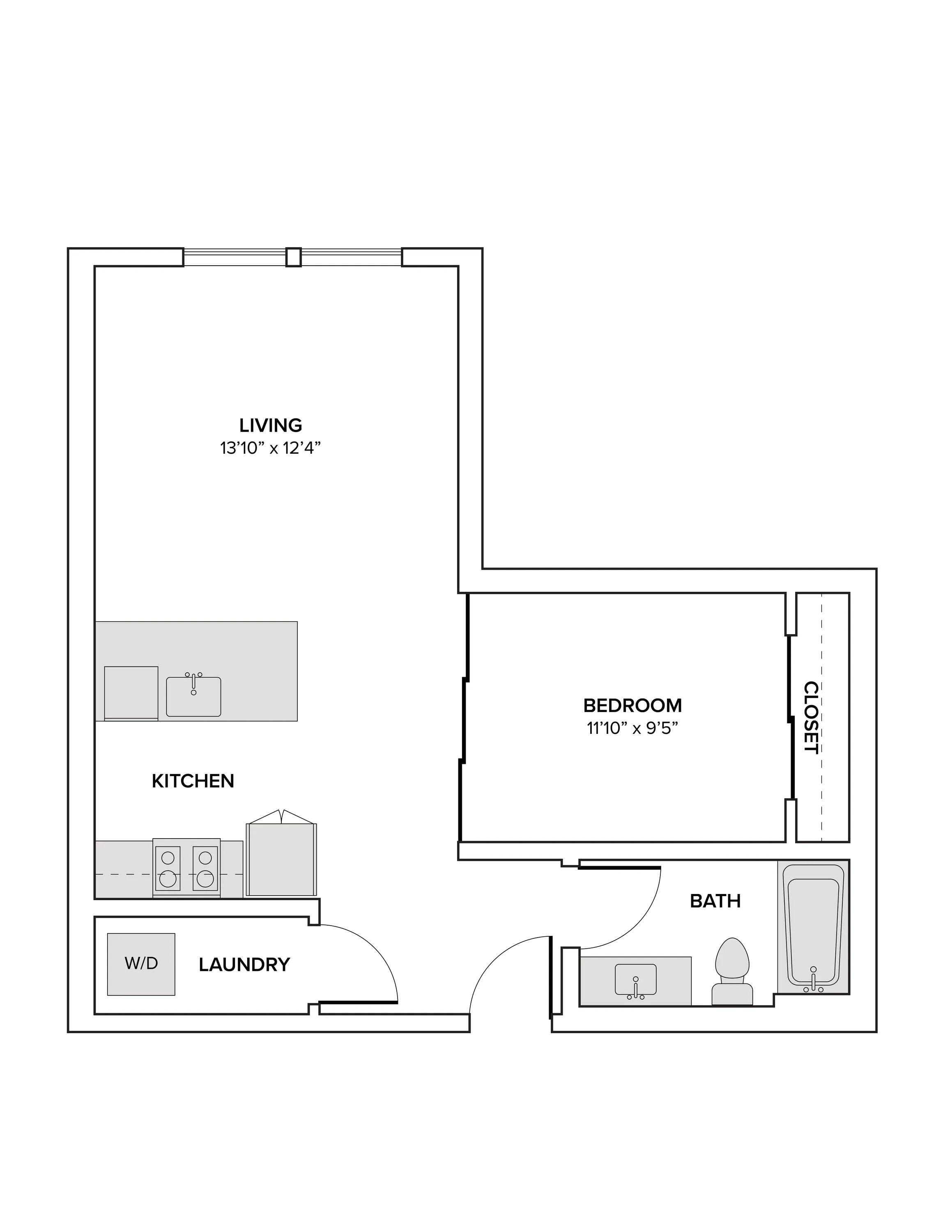 653 square foot one bedroom one bath apartment floor plan image