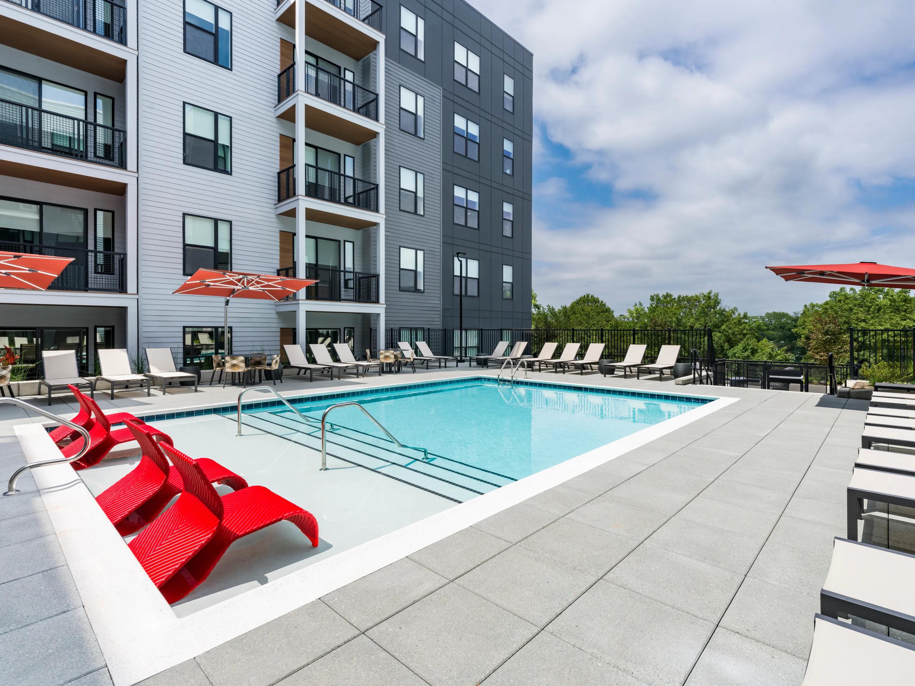 pool with sunbathing deck modera loso apartment homes for rent in charlotte nc