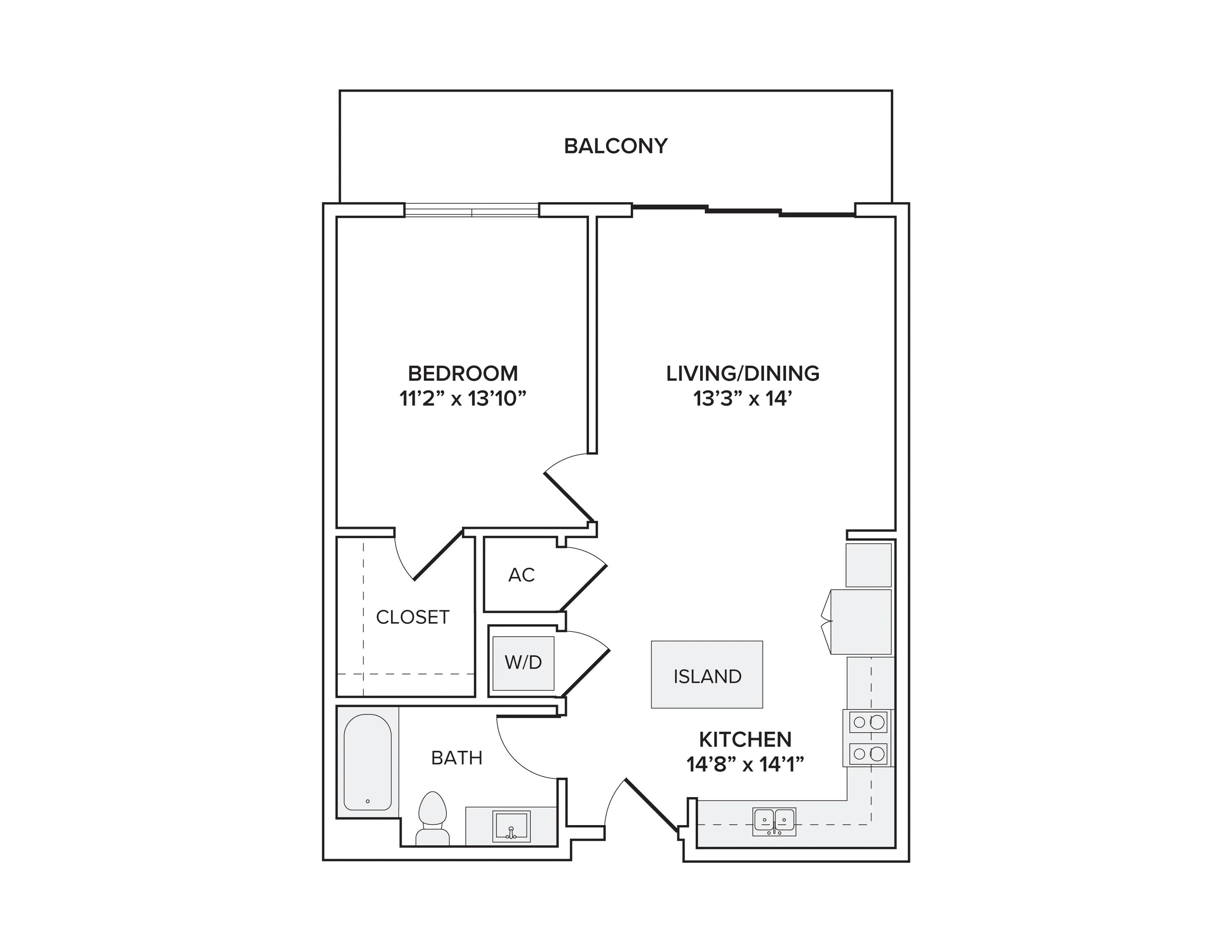 747 square foot one bed one bath apartment floor plan in Scottsdale, AZ