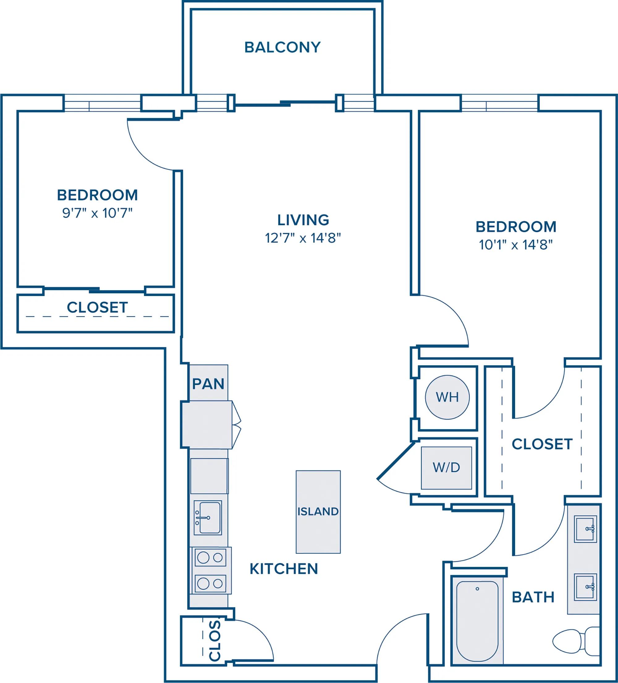 894 square foot one bed one bath floor plan in Charlotte, NC