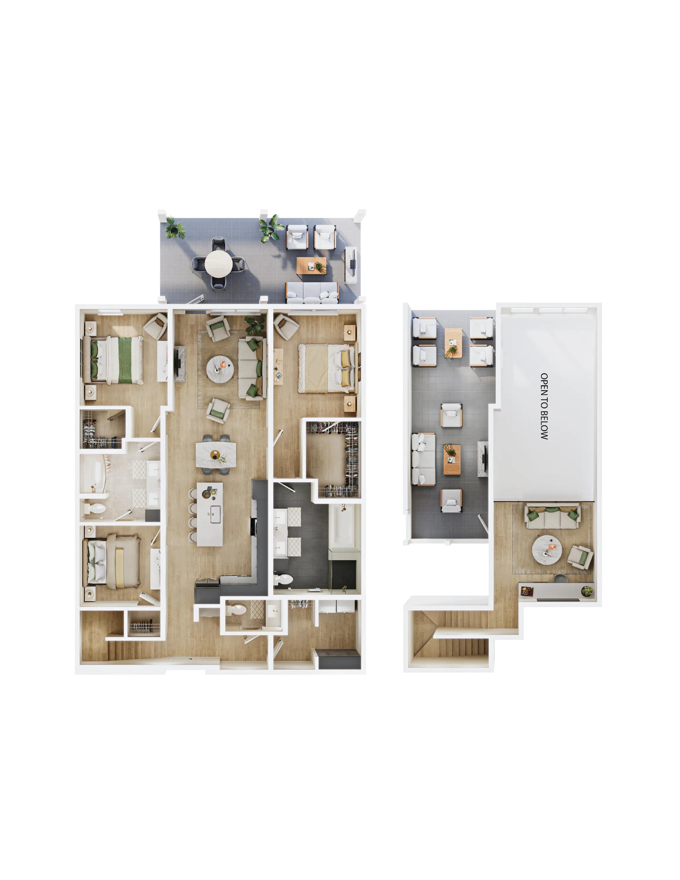 1857 square foot three bedroom two and a half bath with loft floor plan image