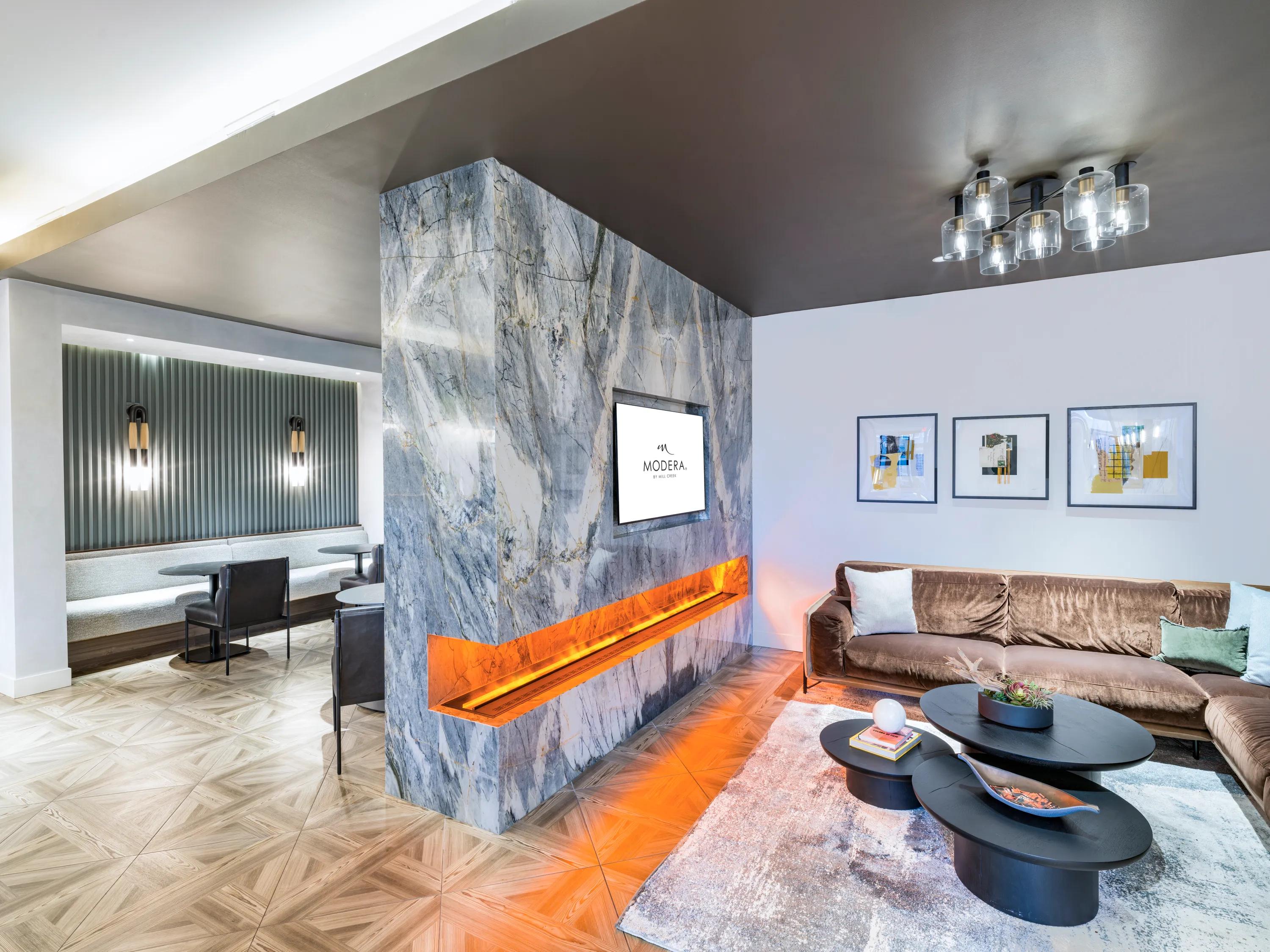 indoor relaxation with fireplace modera pomona apartments pomona ca