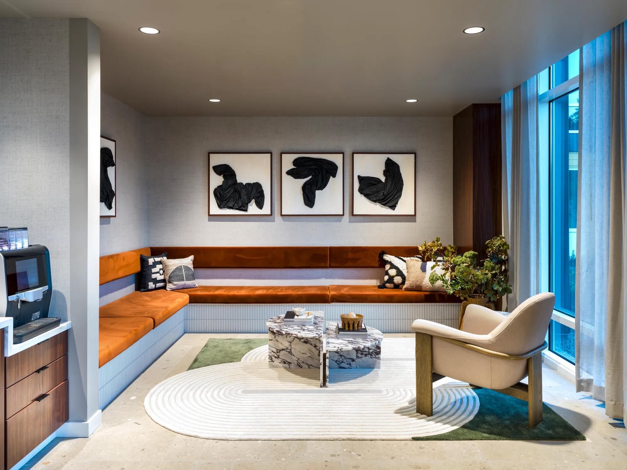 leasing office, conference rooms, and lobby at modera raleigh hills apartment homes for rent in beaverton or