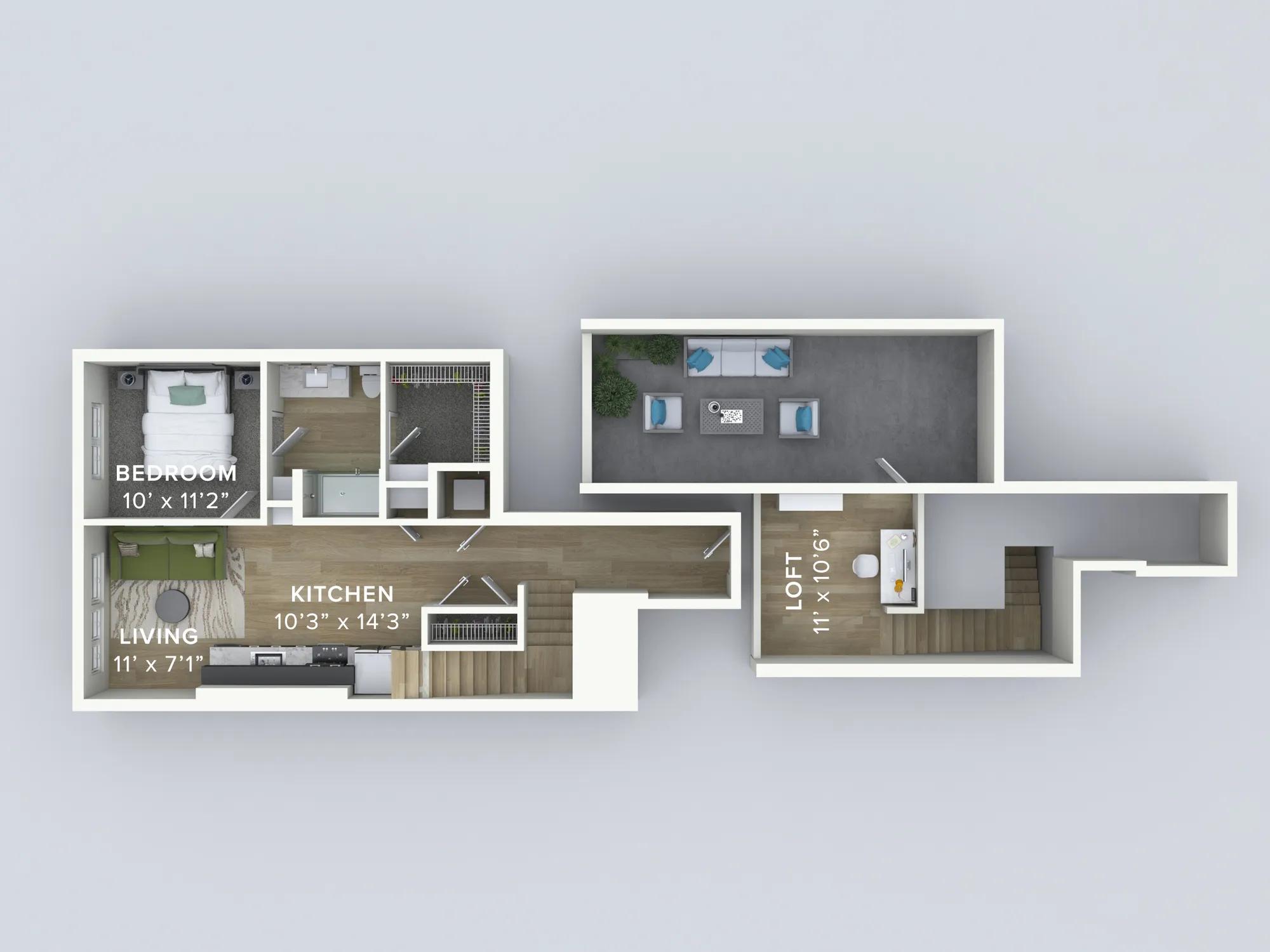 820 square foot one bedroom one bath apartment floorplan image