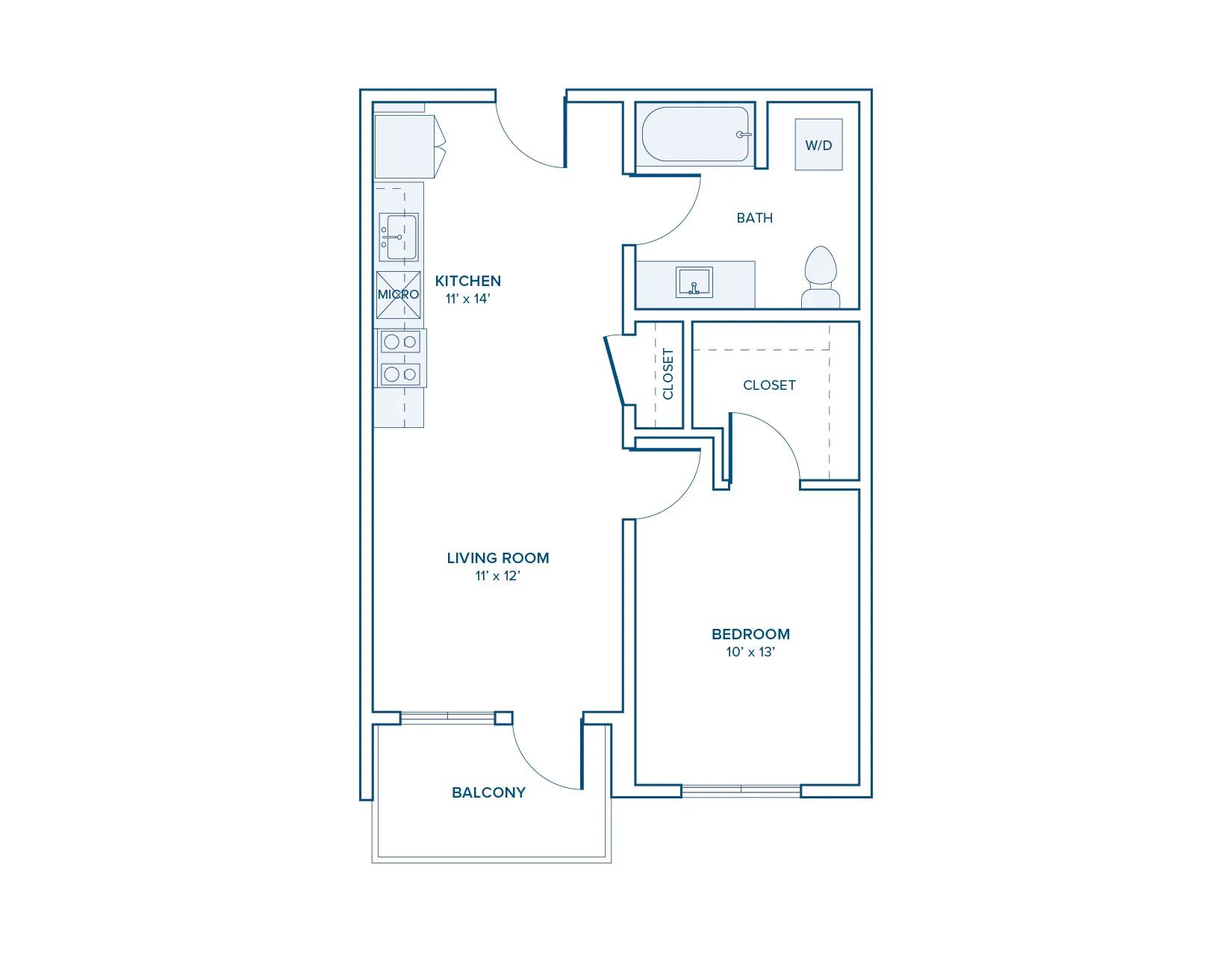 599 square foot one bed one bath floor plan in Beaverton, OR