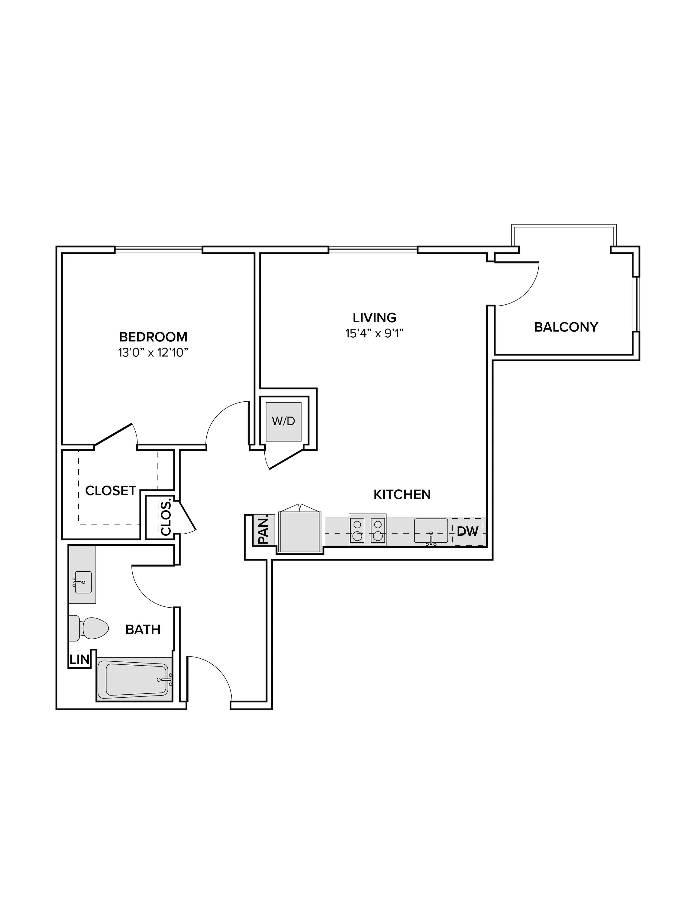 761 square foot one bed one bath floor plan image
