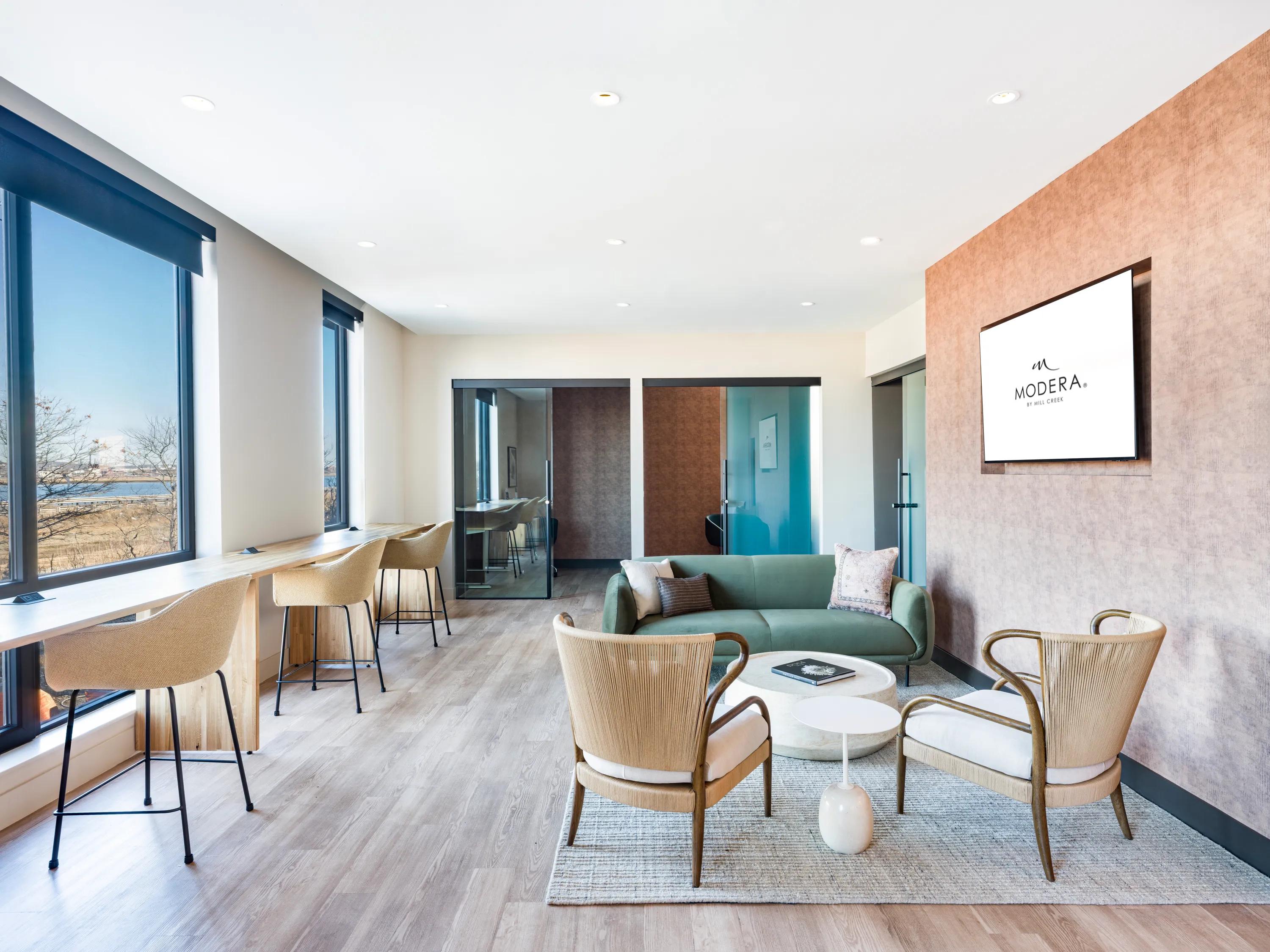 comfortable lobby and lounge seating modera revere beach apartments for rent in revere ma near boston