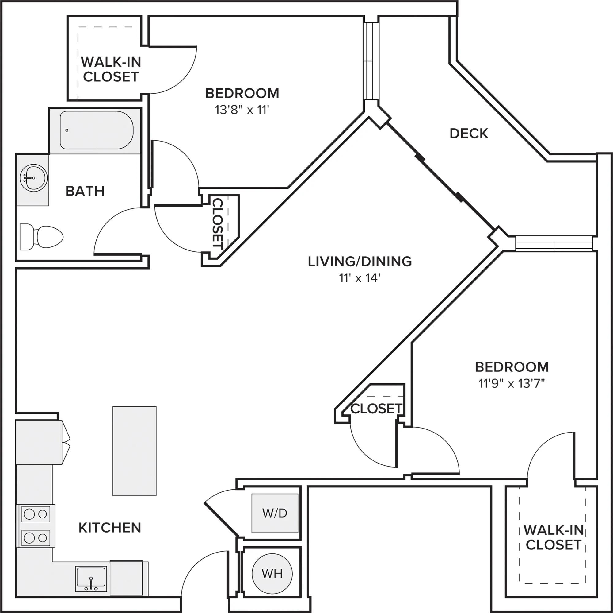 1028 square foot two bedrooms one bath apartment floor plan image in Woodbridge, NJ