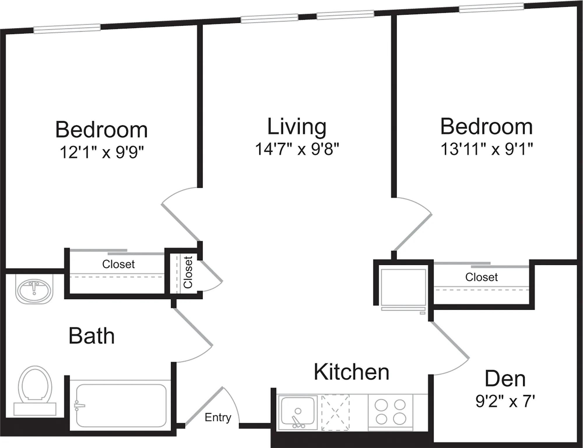650 square foot two bedroom one bath floor plan image