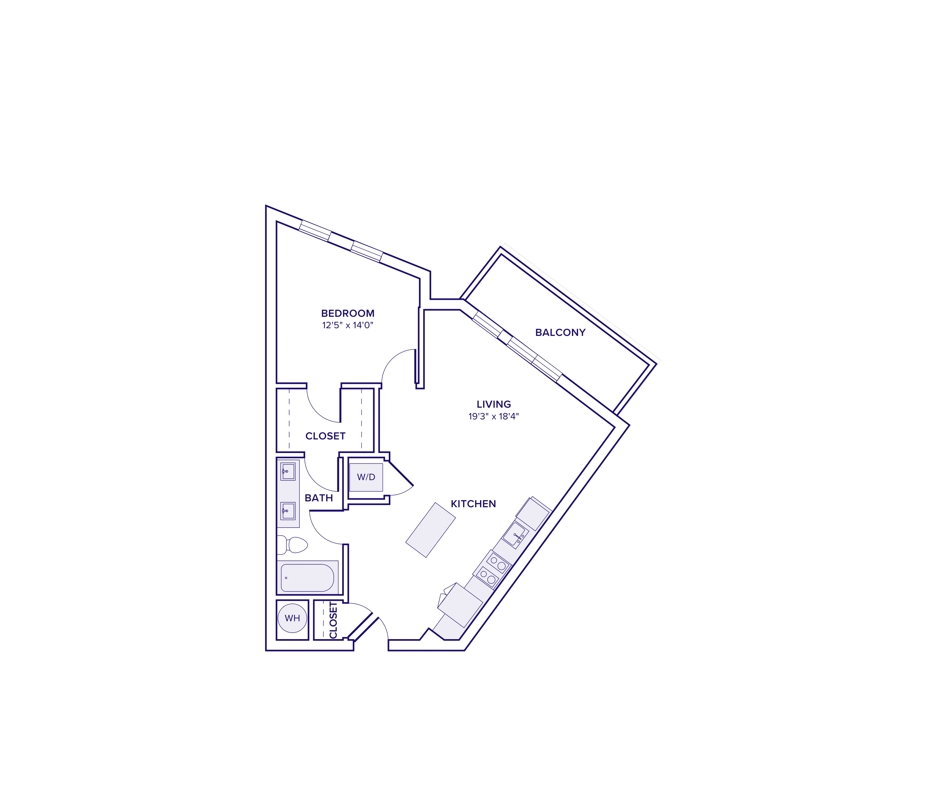 735 square foot one bed one bath apartment floor plan in Atlanta, GA