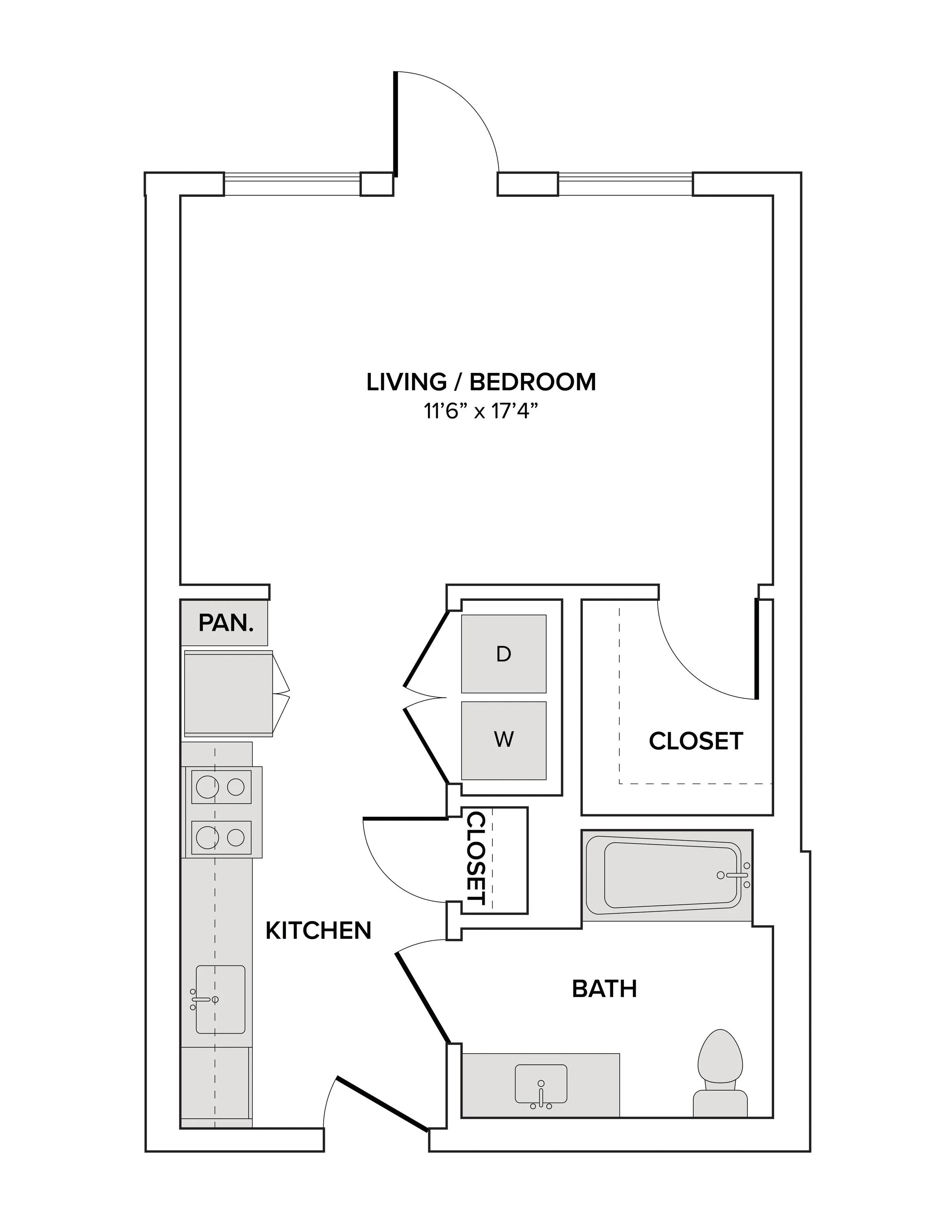 511 square foot studio one bath apartment floor plan image