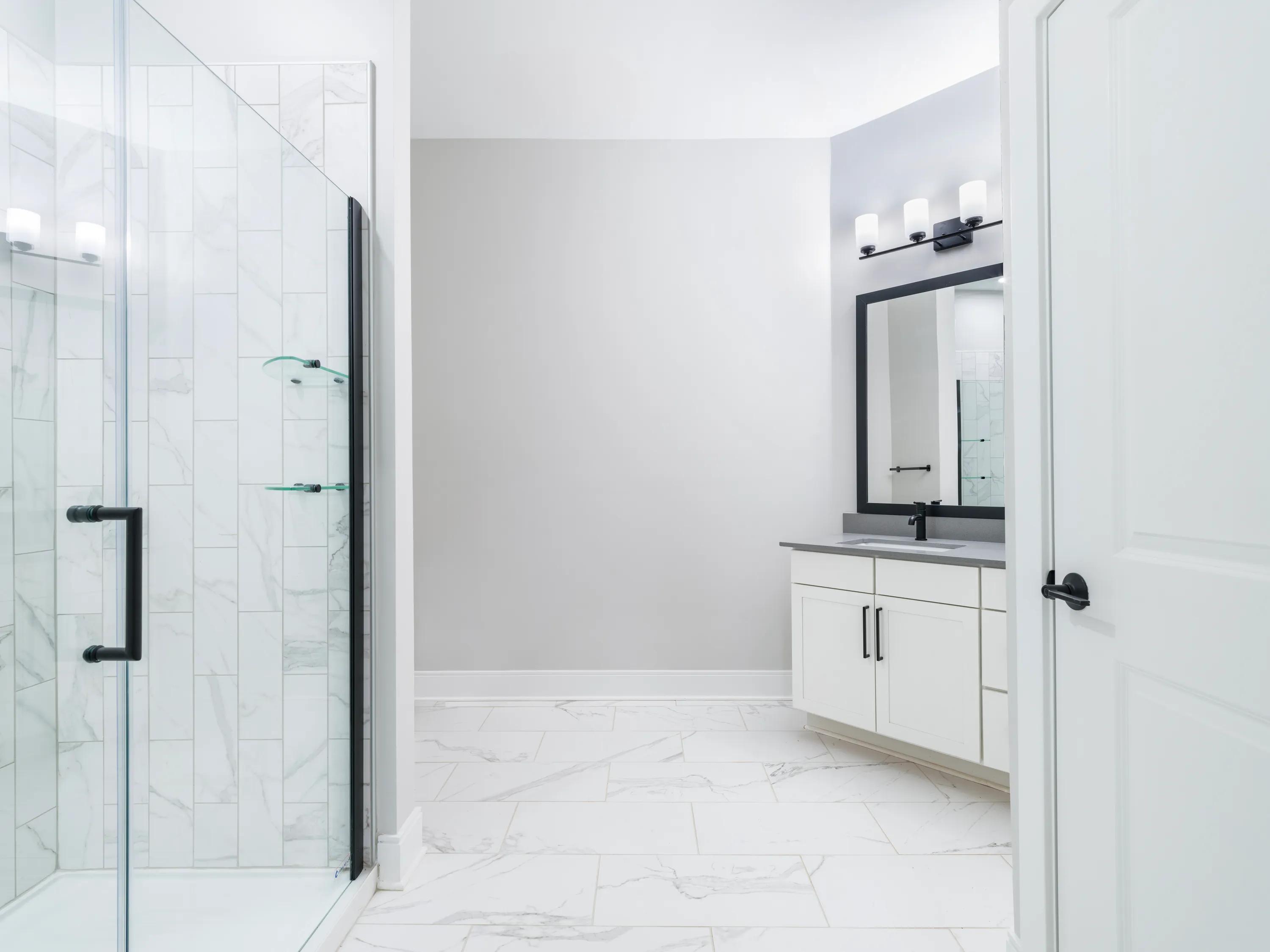 bathroom with large glass enclosed shower modera liberty row apartment homes for rent in in charlotte nc