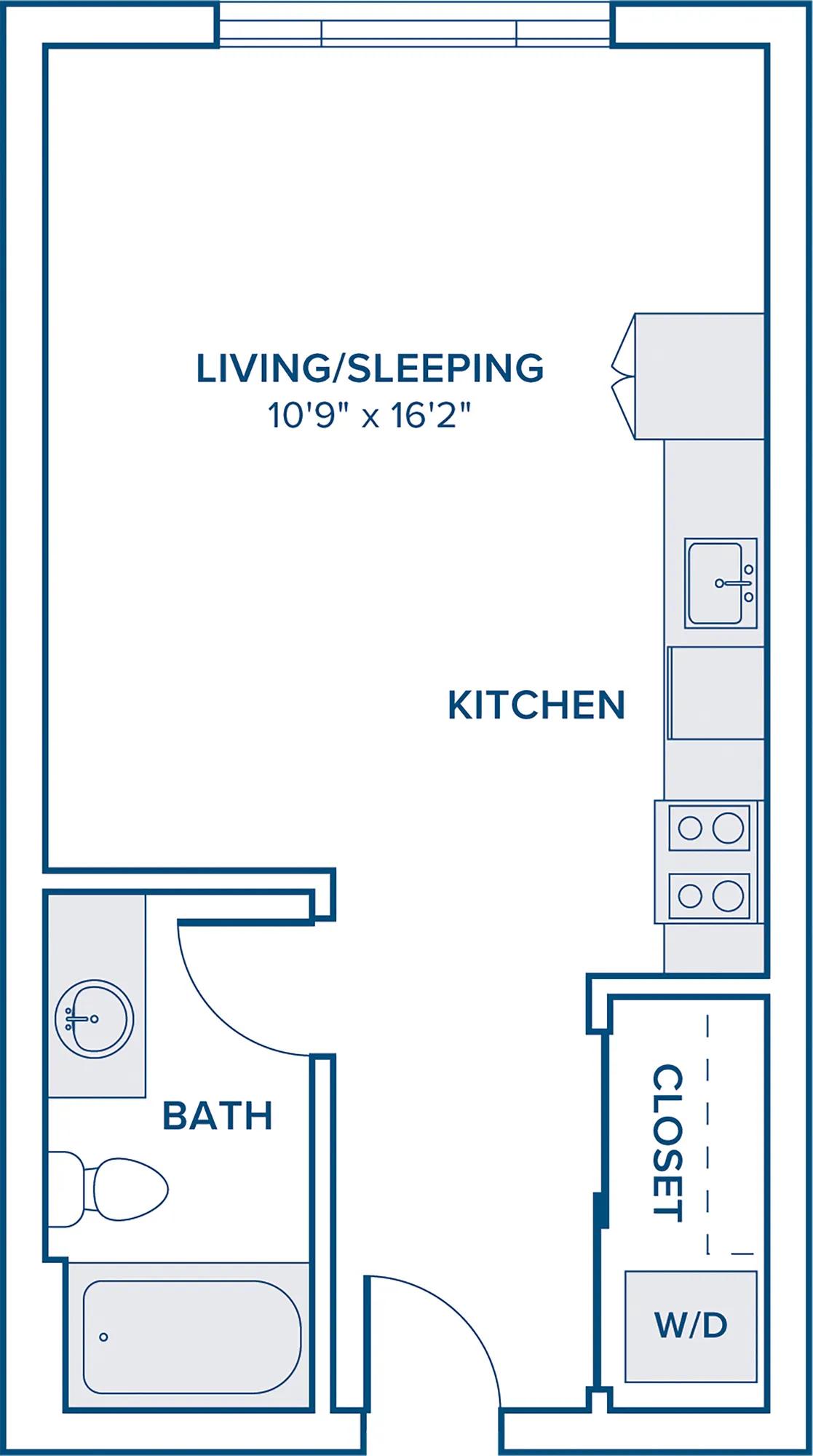 426 square foot studio apartment with one bathroom floorplan image
