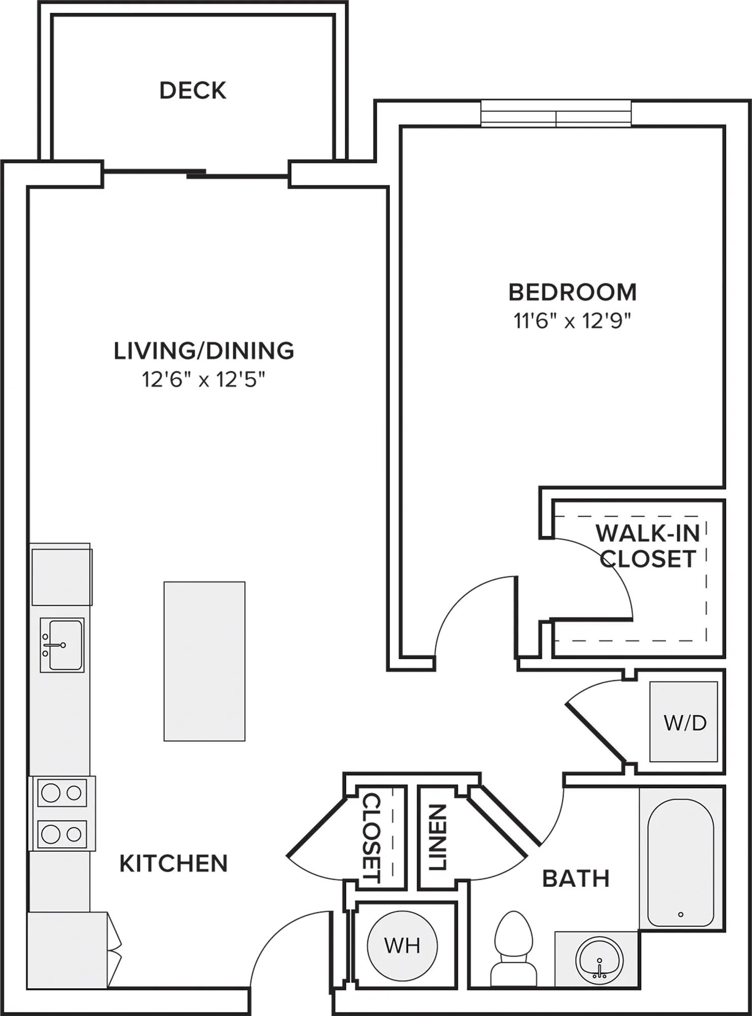 752 square foot one bedroom one bath apartment floor plan image in Woodbridge, NJ