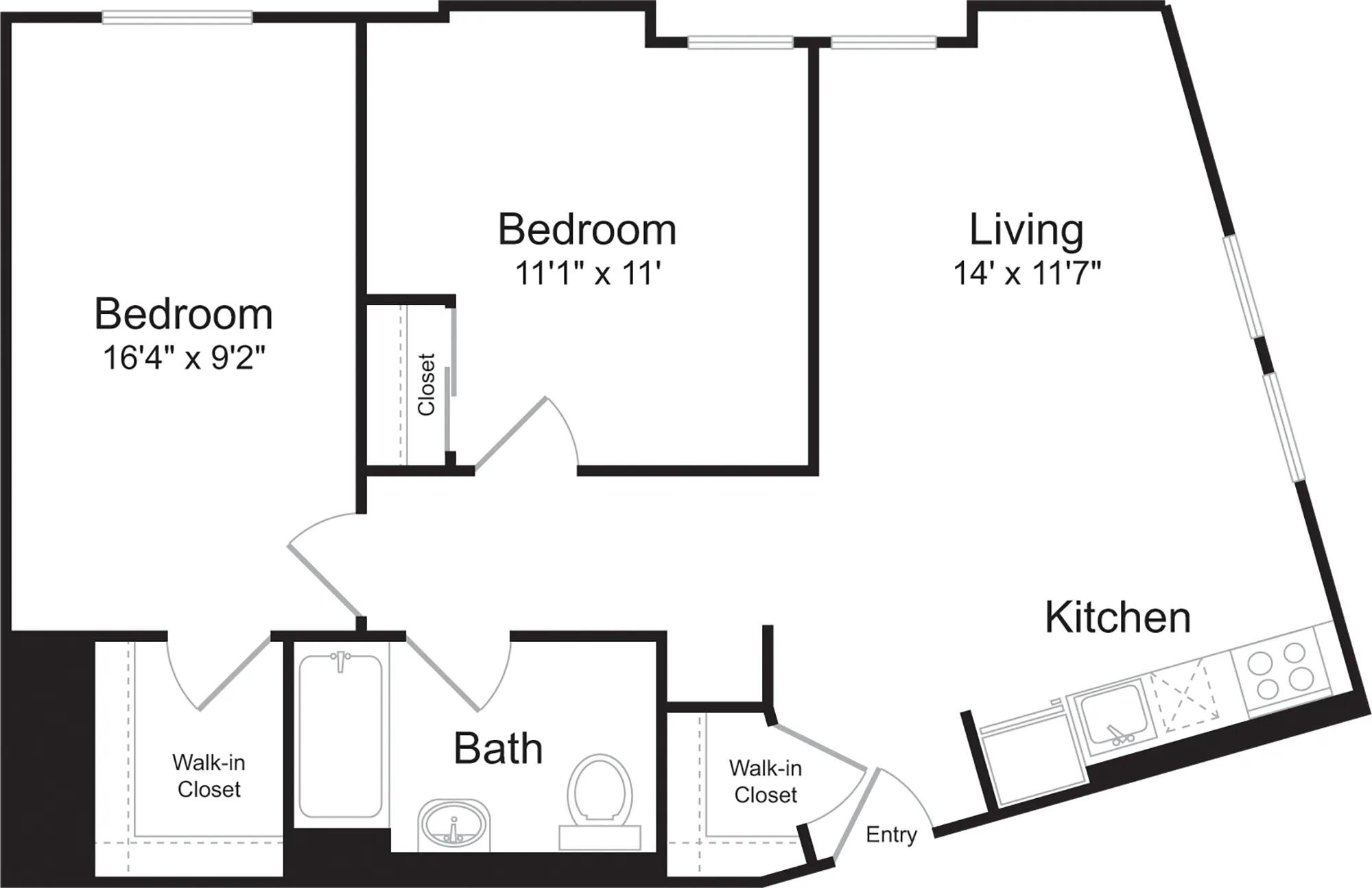 831 square foot one bedroom one bath floor plan image