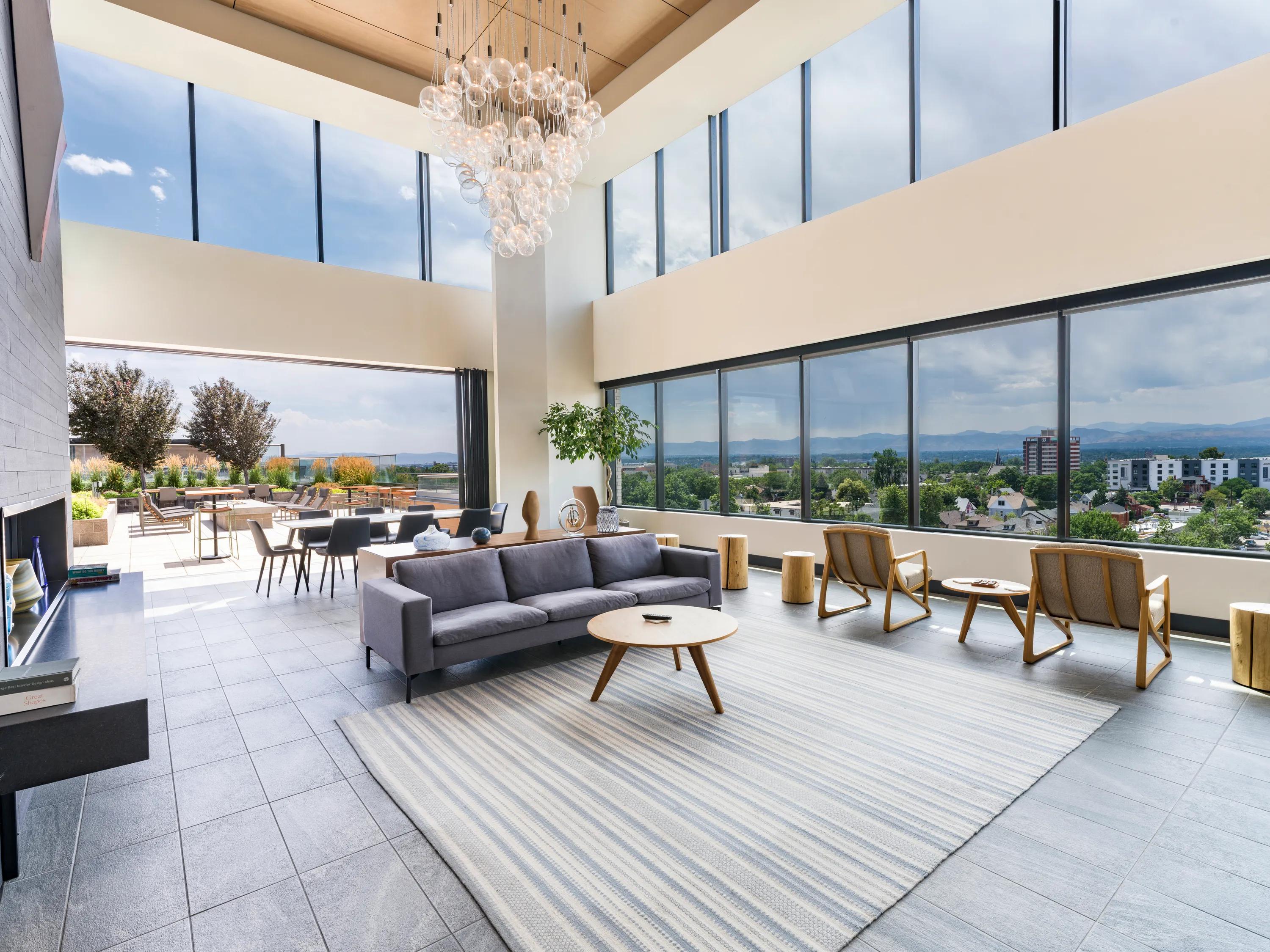 Ample social spaces and rooftop pool modera west wash park