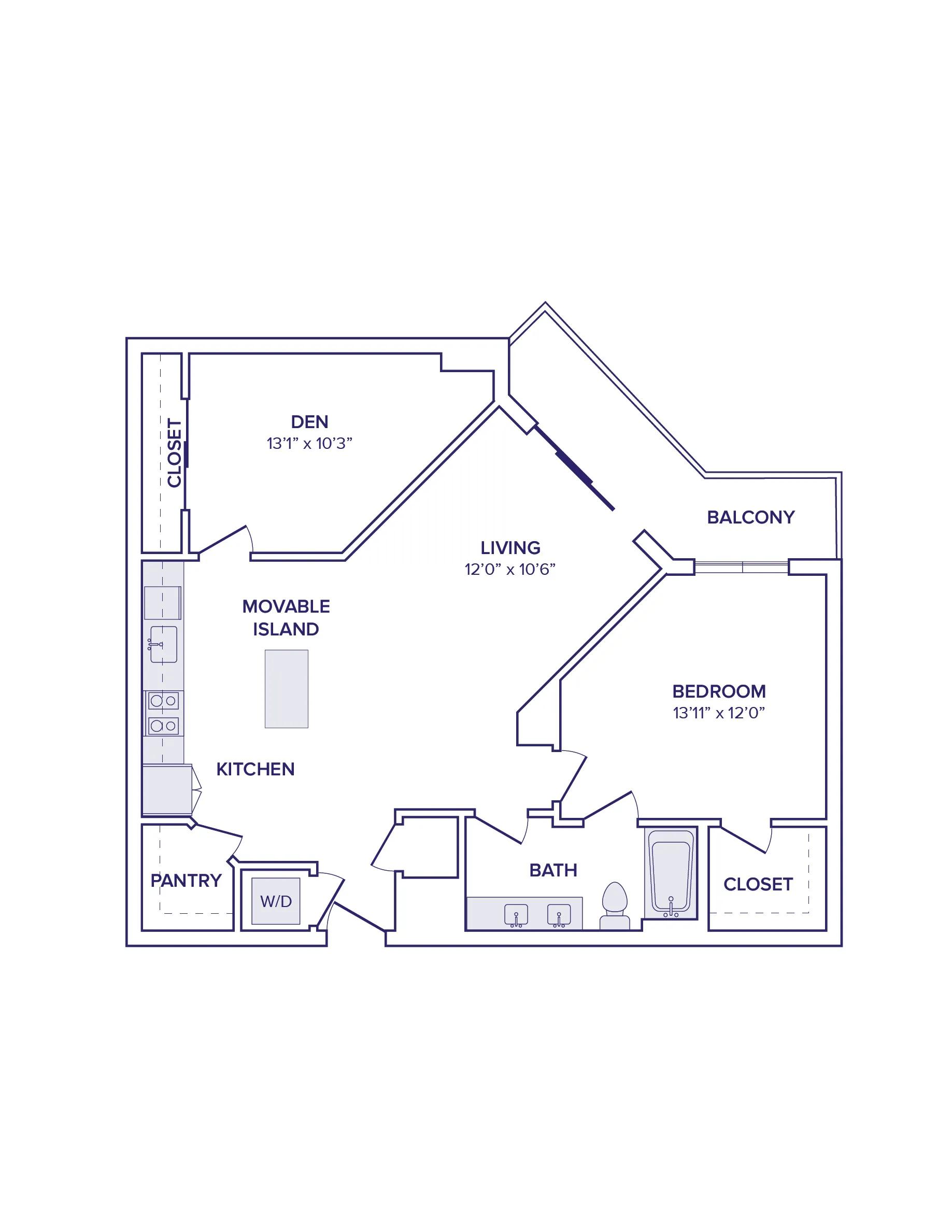 1019 square foot one bed one bath floor plan image