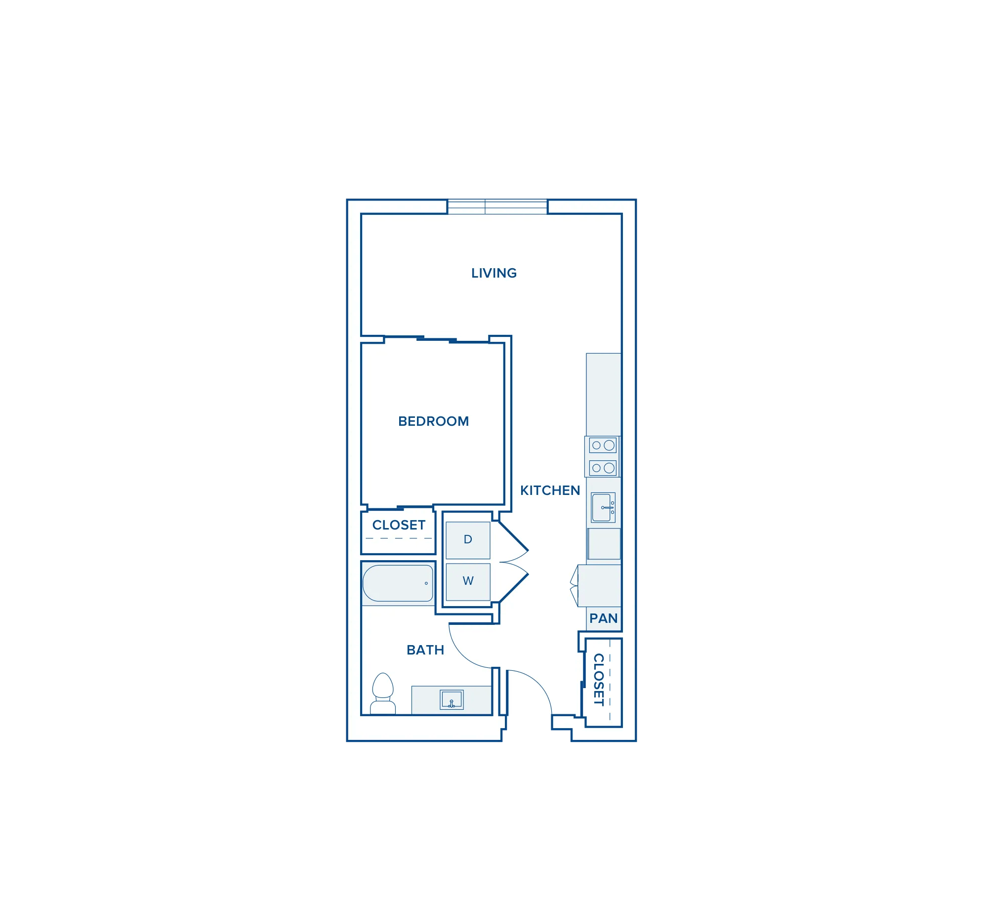 687 square foot one bed one bath floor plan in Shoreline, WA