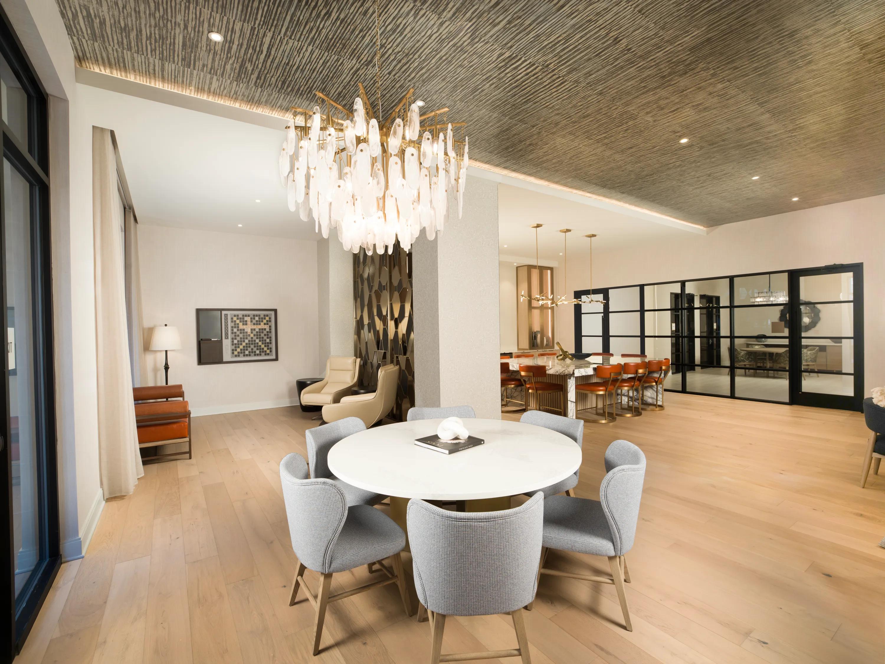 community dining and lounge space modera liberty row charlotte nc apartments