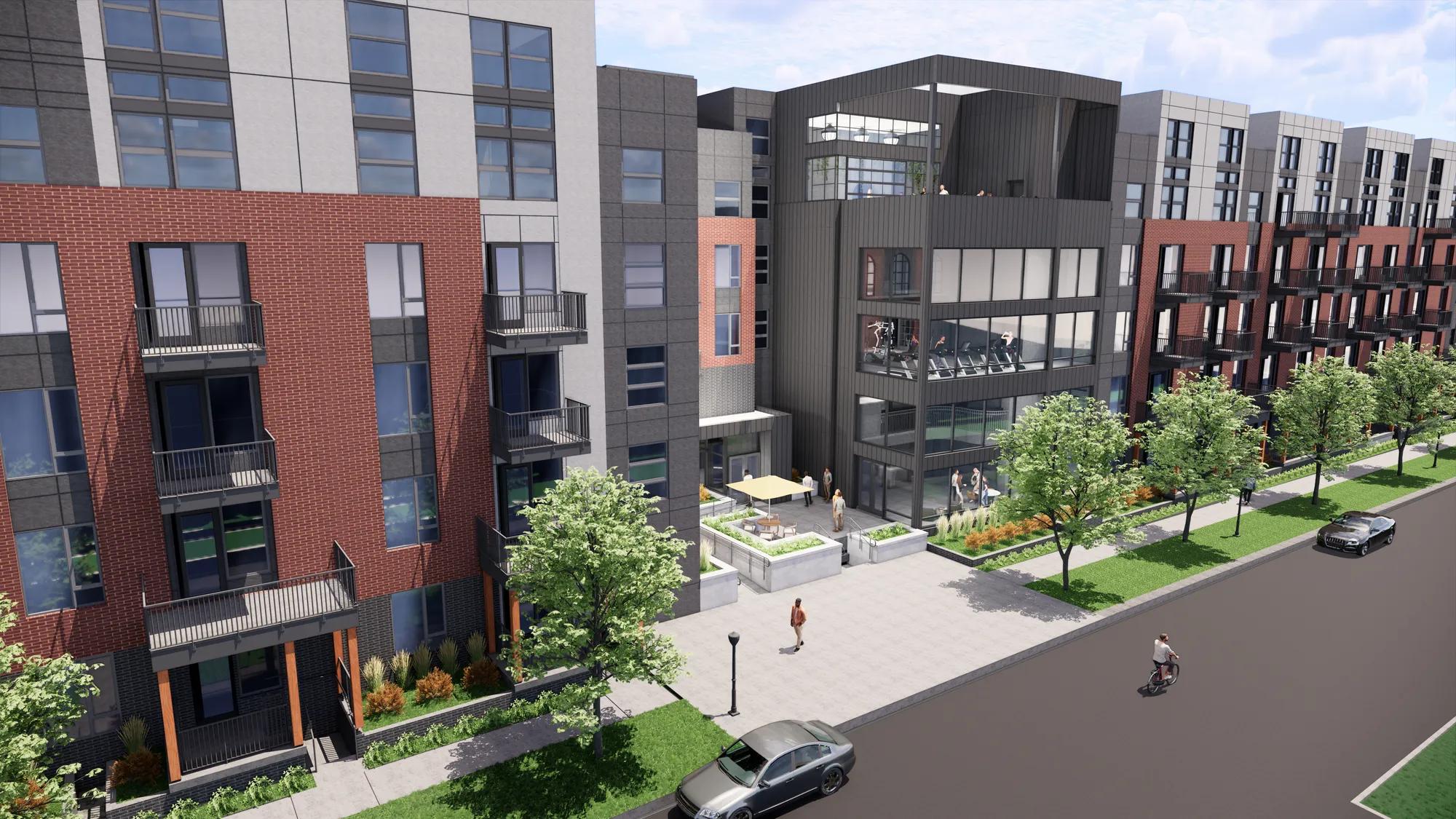 aerial view of entrance and amenities modera university park apartment homes for rent in denver co