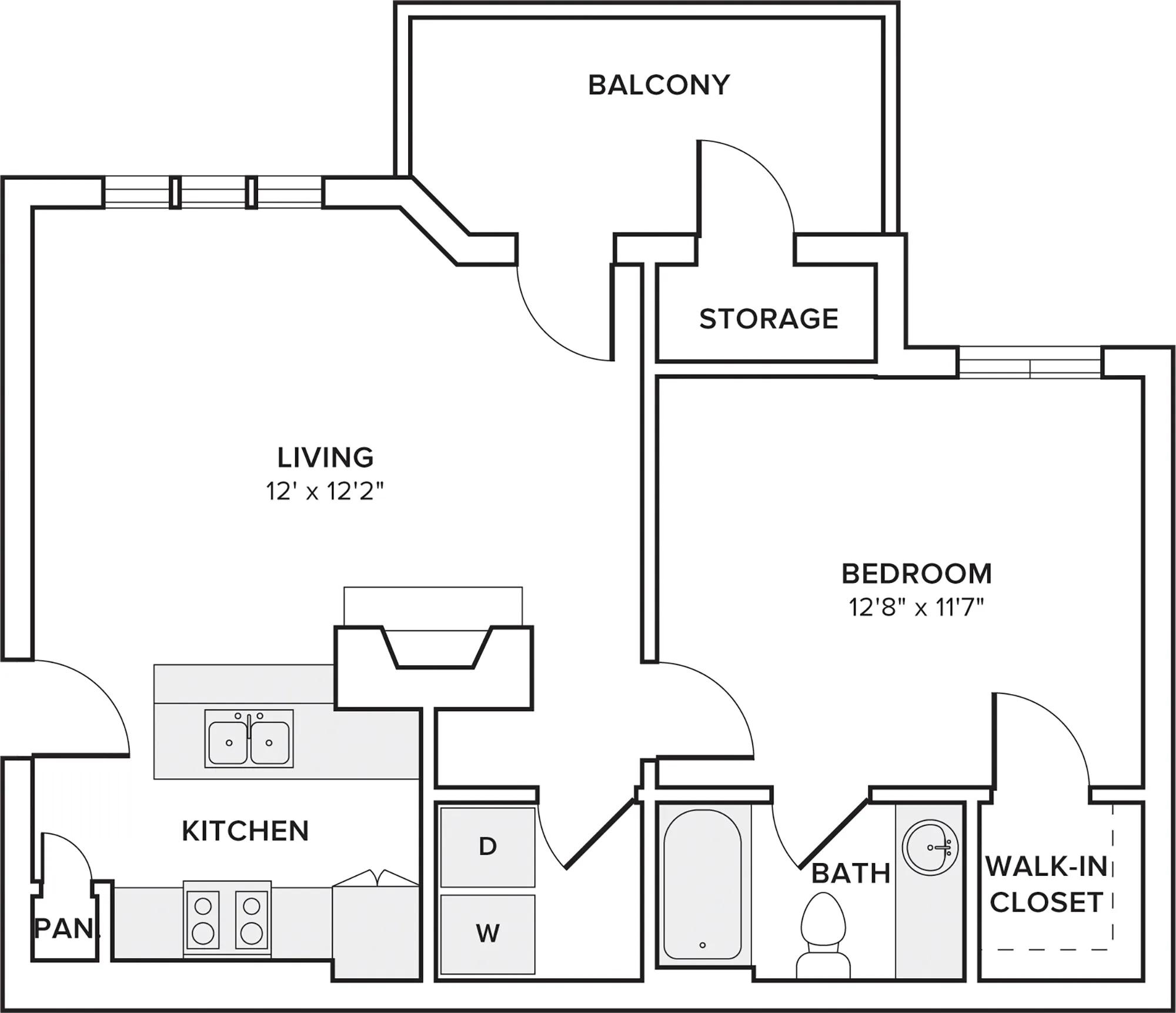 Renovated 	621 1 bed 1 bath floorplan image
